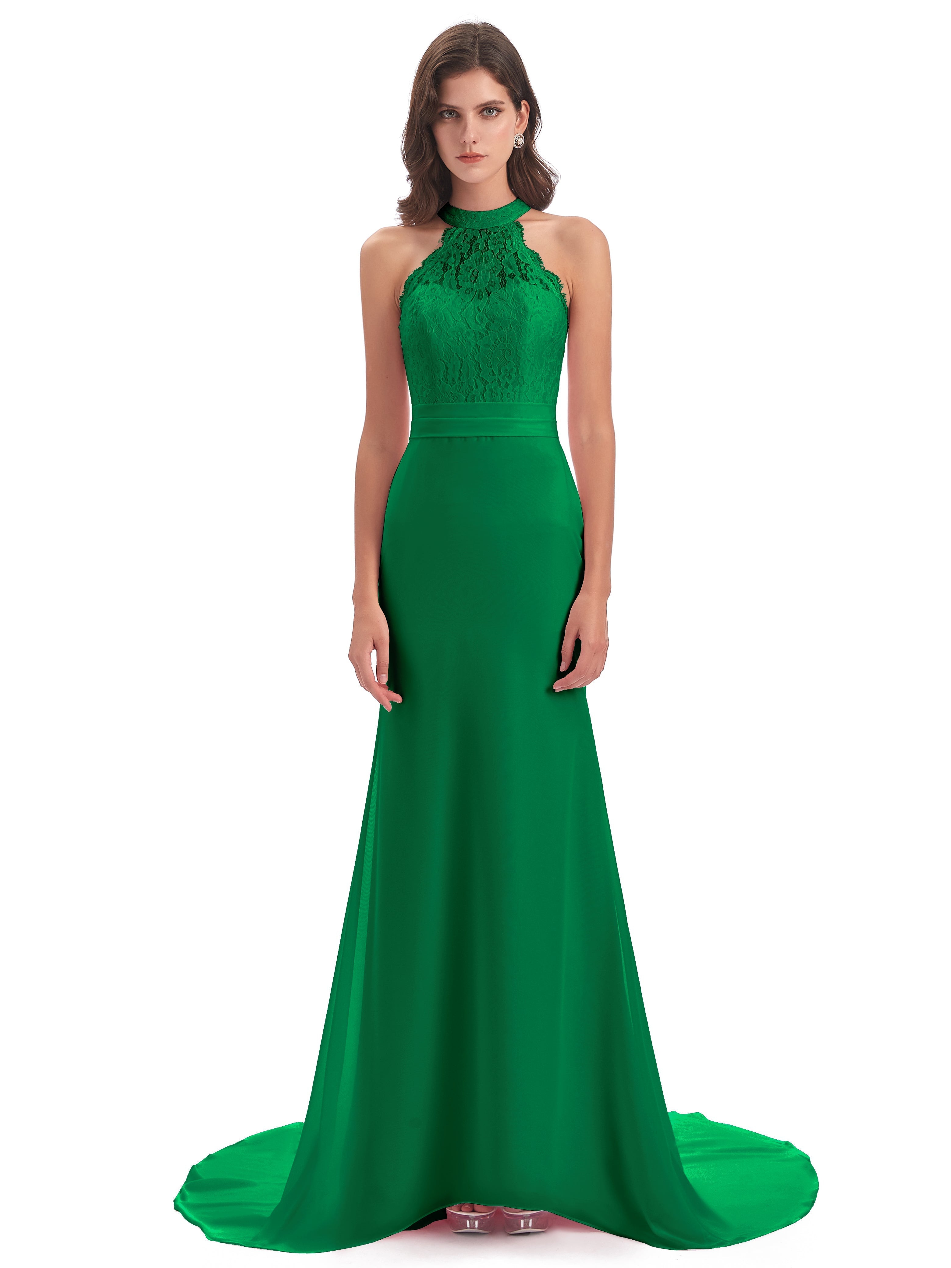 Wedding Party Robe Vert Emeraude Demoiselle D Honneur Dentelle/Mousseline Longue Robes Demoiselle D'Honneur