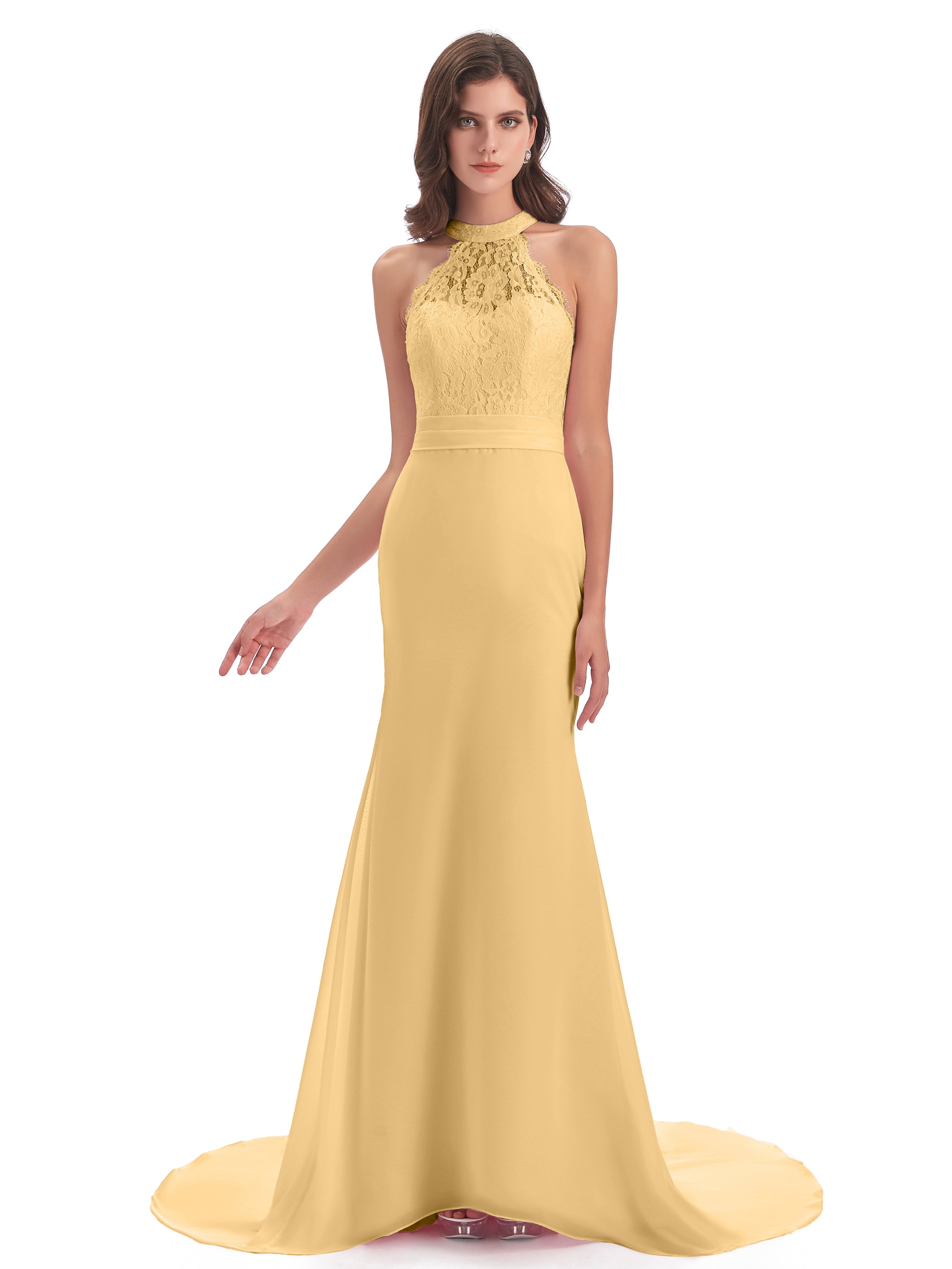 Robe De Demoiselle D Honneur Dorée Dentelle/Mousseline Longue Robes Demoiselle D'Honneur