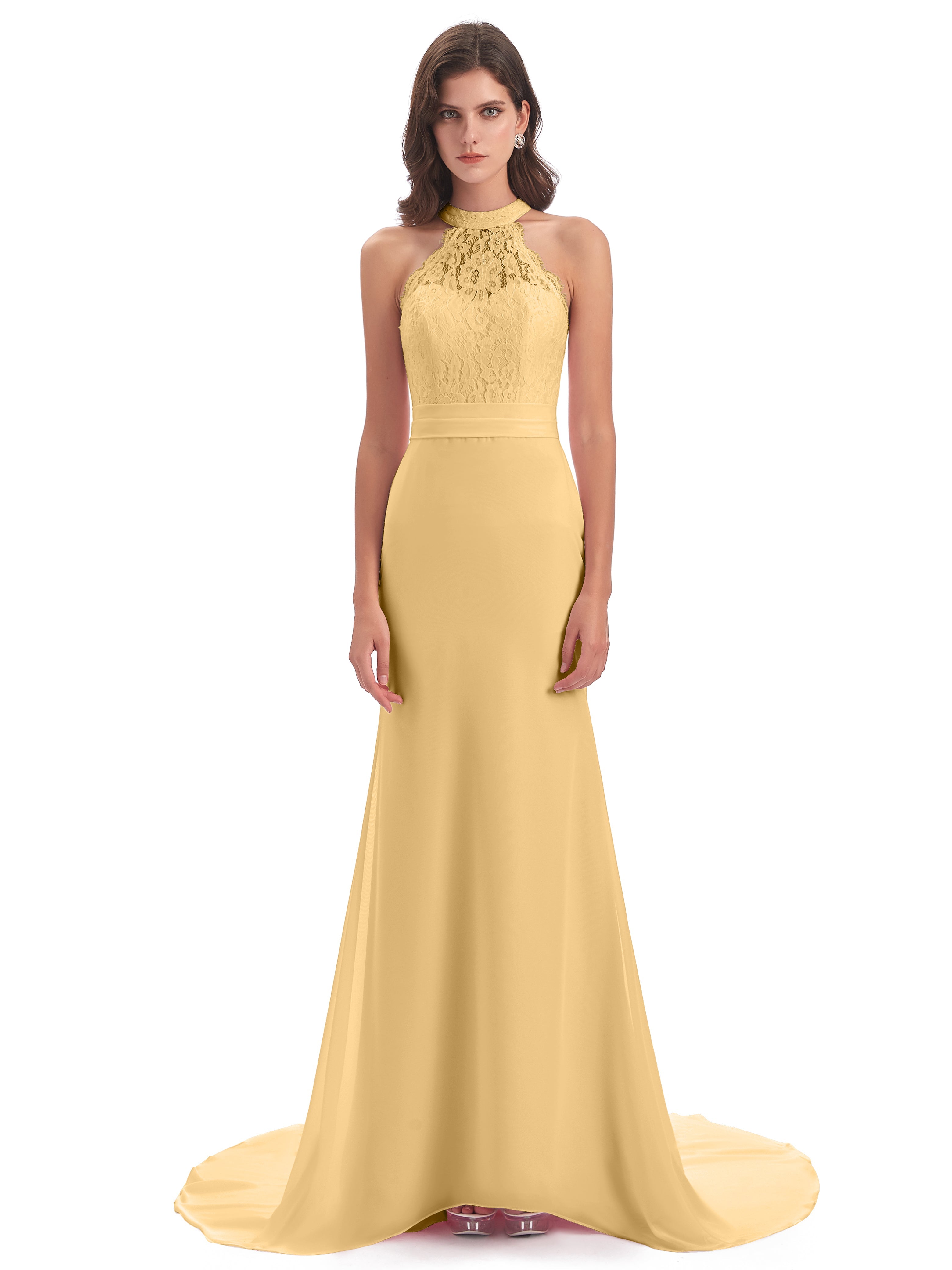 Robe De Demoiselle D Honneur Dorée Dentelle/Mousseline Longue Robes Demoiselle D'Honneur