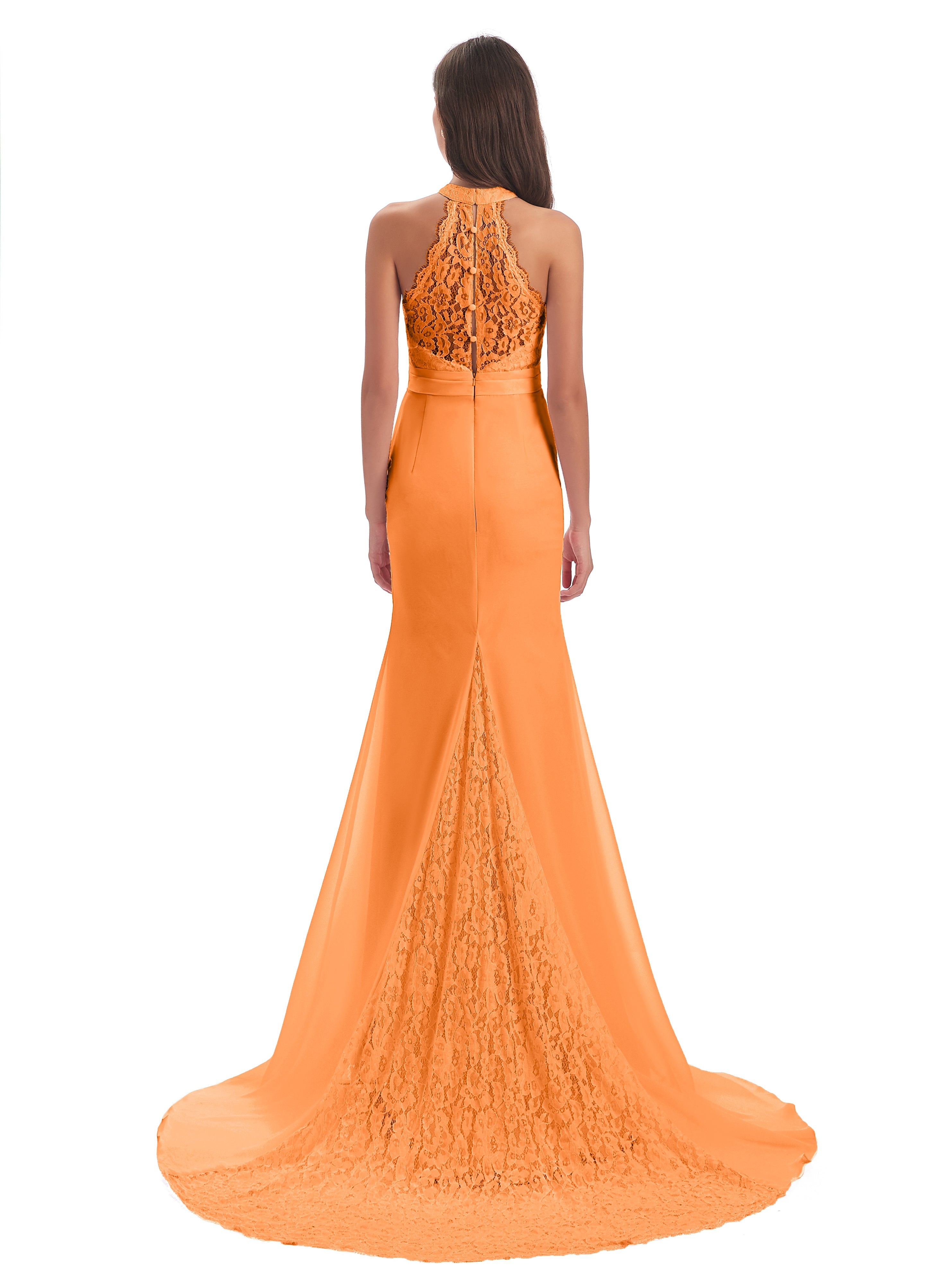 Demoiselle Dhonneur Robe Orange Dentelle/Mousseline Longue Robes Demoiselle D'Honneur