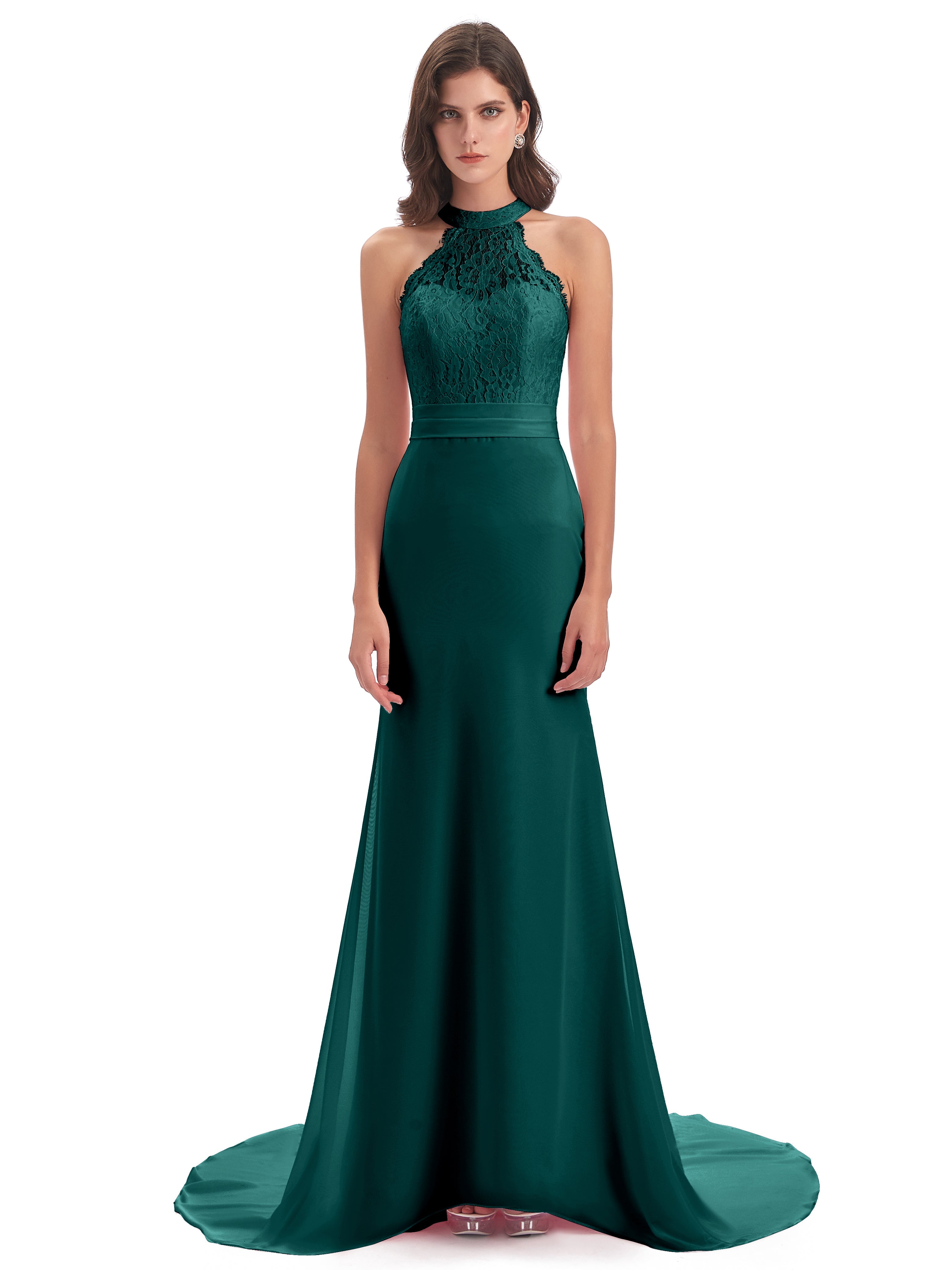 Robe De Demoiselle D'Honneur De Paon Au Sol Dentelle/Mousseline Longue Robes Demoiselle D'Honneur