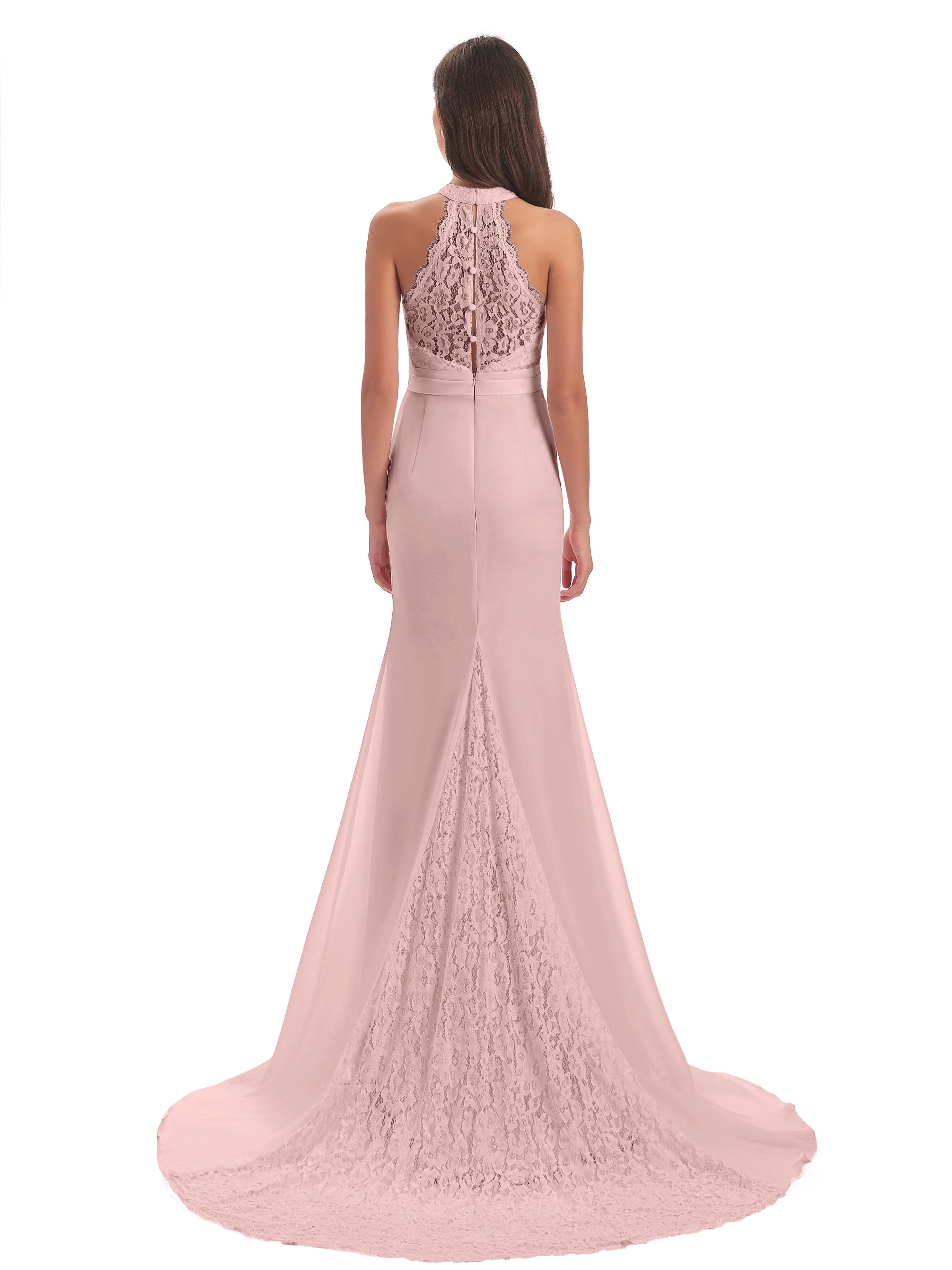 Demoiselle D Honneur Rose Poudré Dentelle/Mousseline Longue Robes Demoiselle D'Honneur