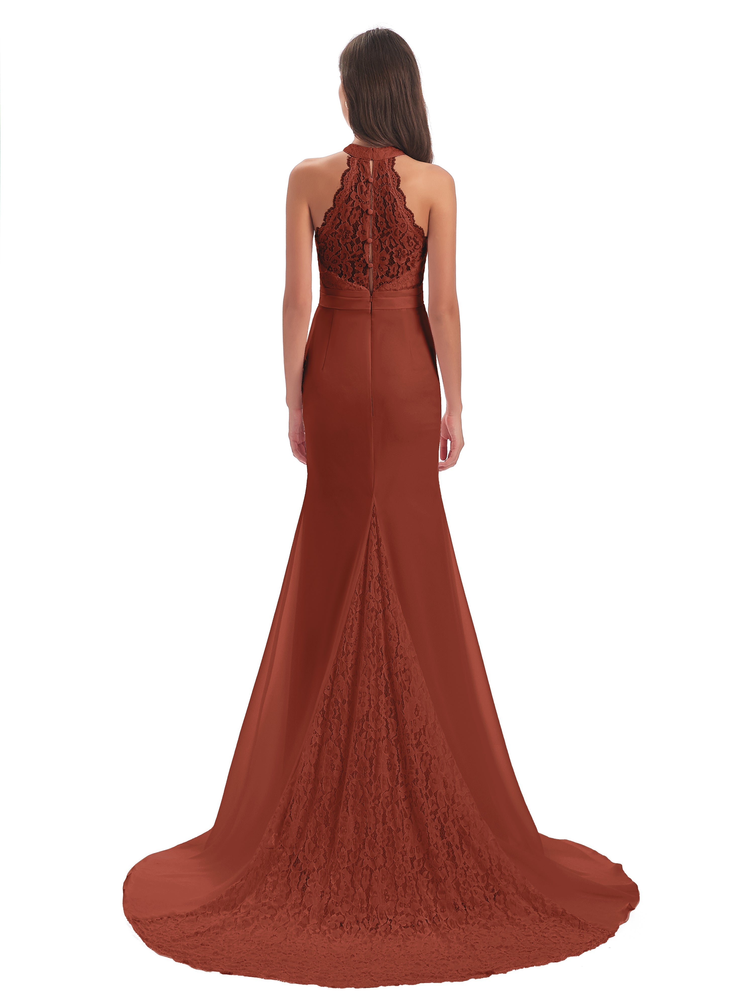 Demoiselle D'Honneur De Rouille Dentelle/Mousseline Longue Robes Demoiselle D'Honneur