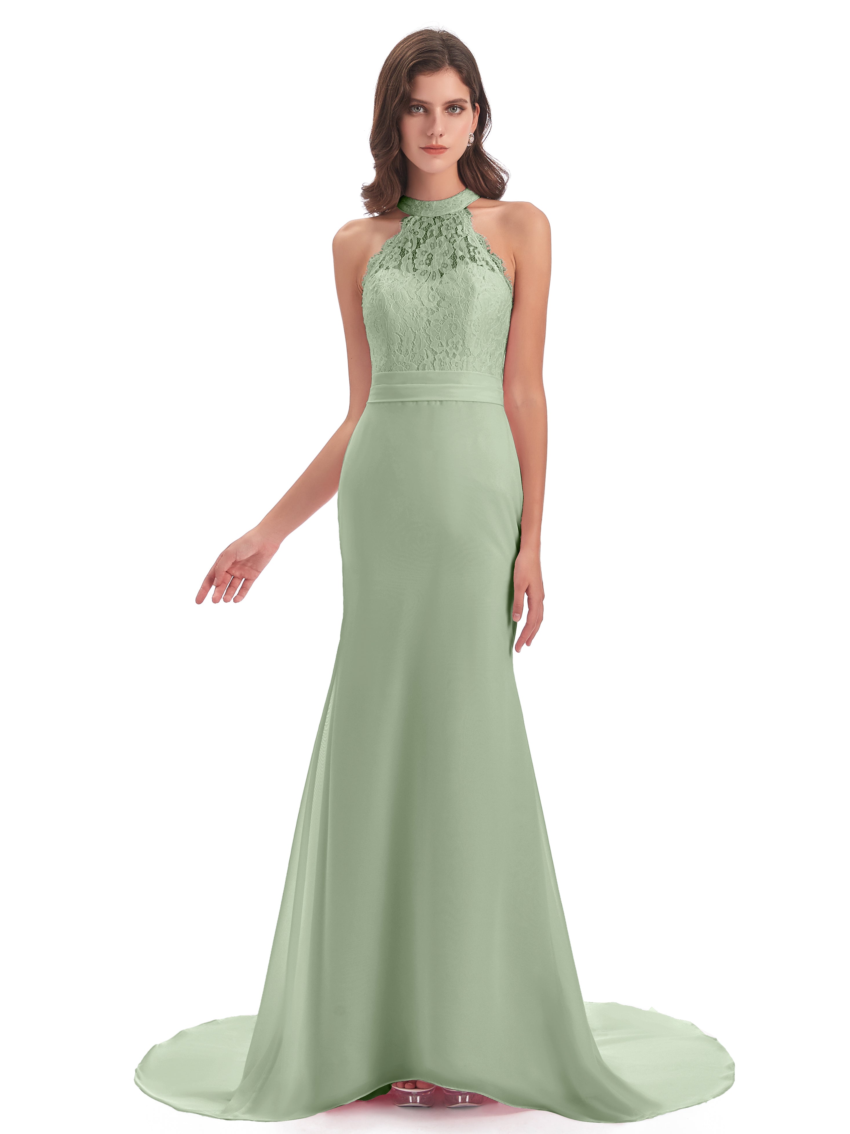Toutes Les Robes De Demoiselle D'Honneur De Sauge Poussiéreuse Dentelle/Mousseline Longue Robes Demoiselle D'Honneur