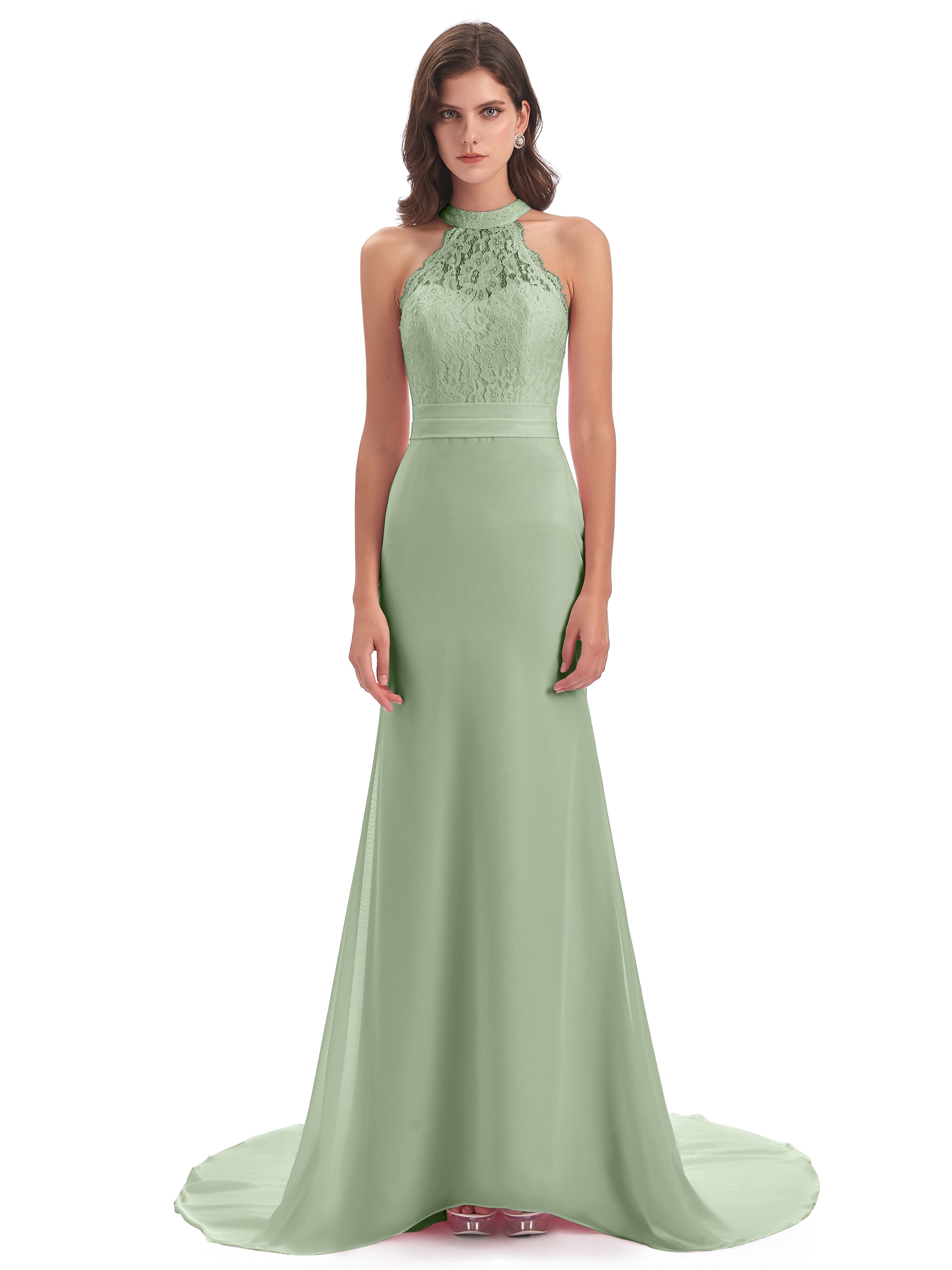 Toutes Les Robes De Demoiselle D'Honneur De Sauge Poussiéreuse Dentelle/Mousseline Longue Robes Demoiselle D'Honneur