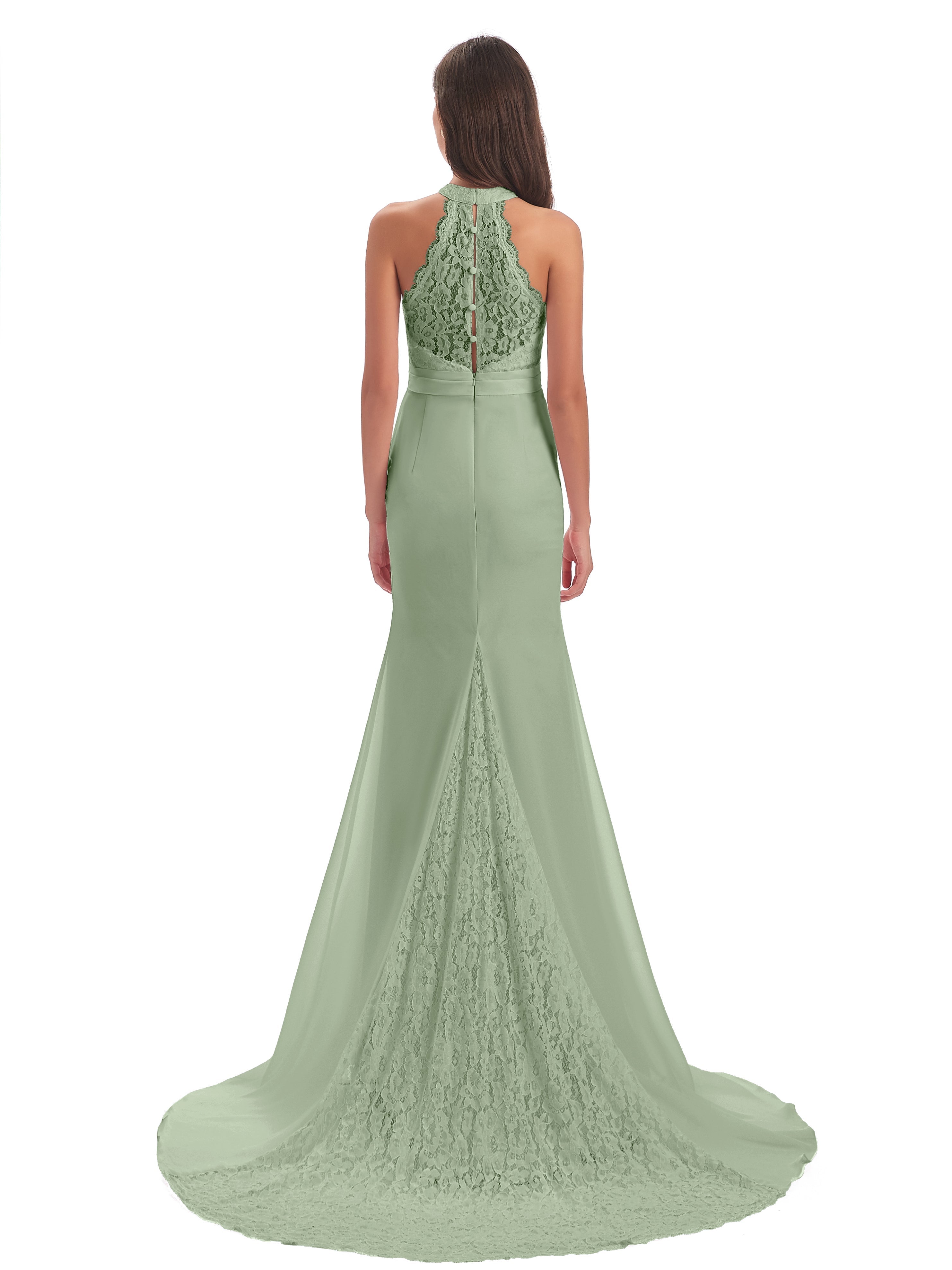 Toutes Les Robes De Demoiselle D'Honneur De Sauge Poussiéreuse Dentelle/Mousseline Longue Robes Demoiselle D'Honneur
