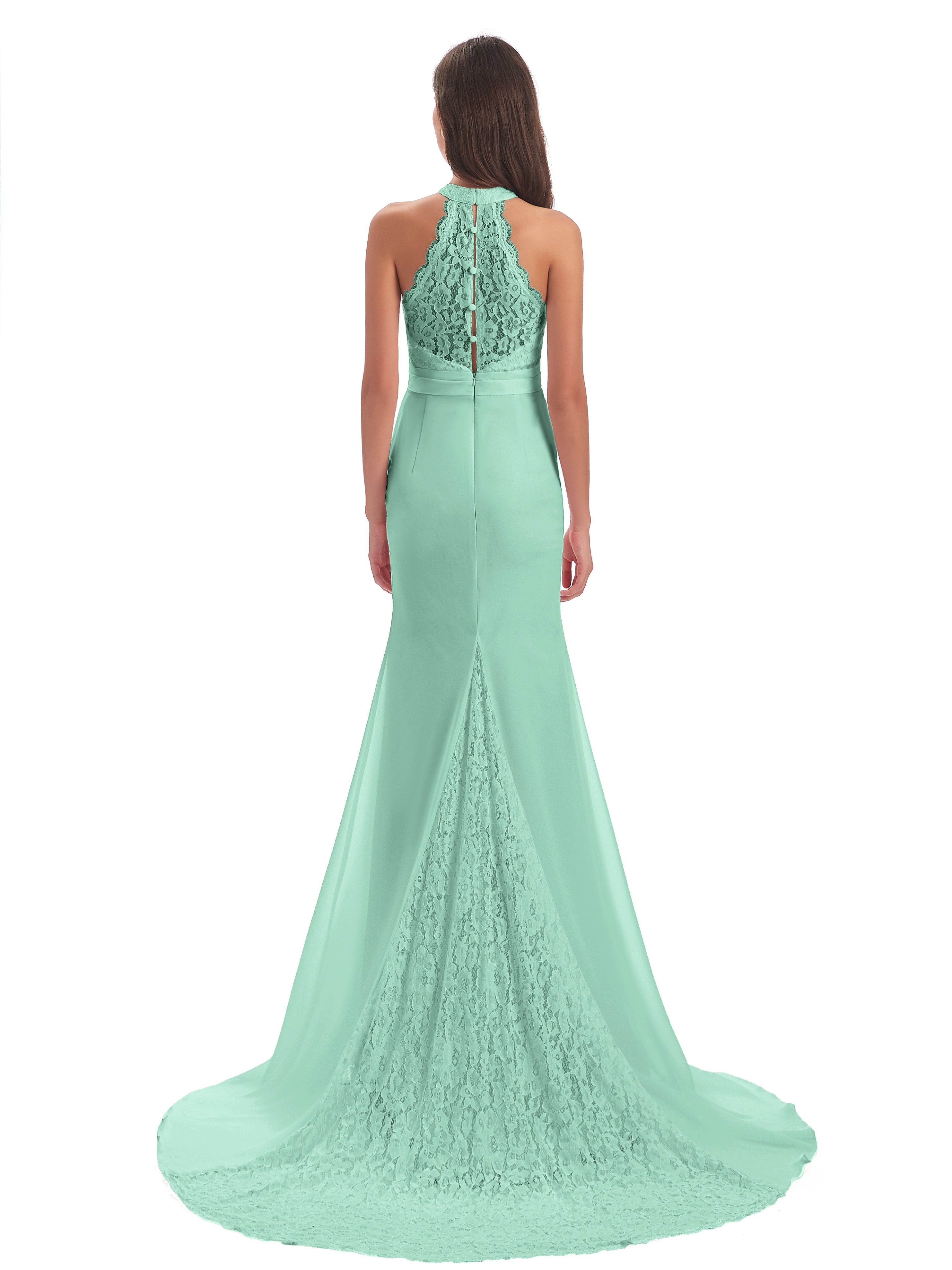 Robe Demoiselle D Honneur Menthe Dentelle/Mousseline Longue Robes Demoiselle D'Honneur