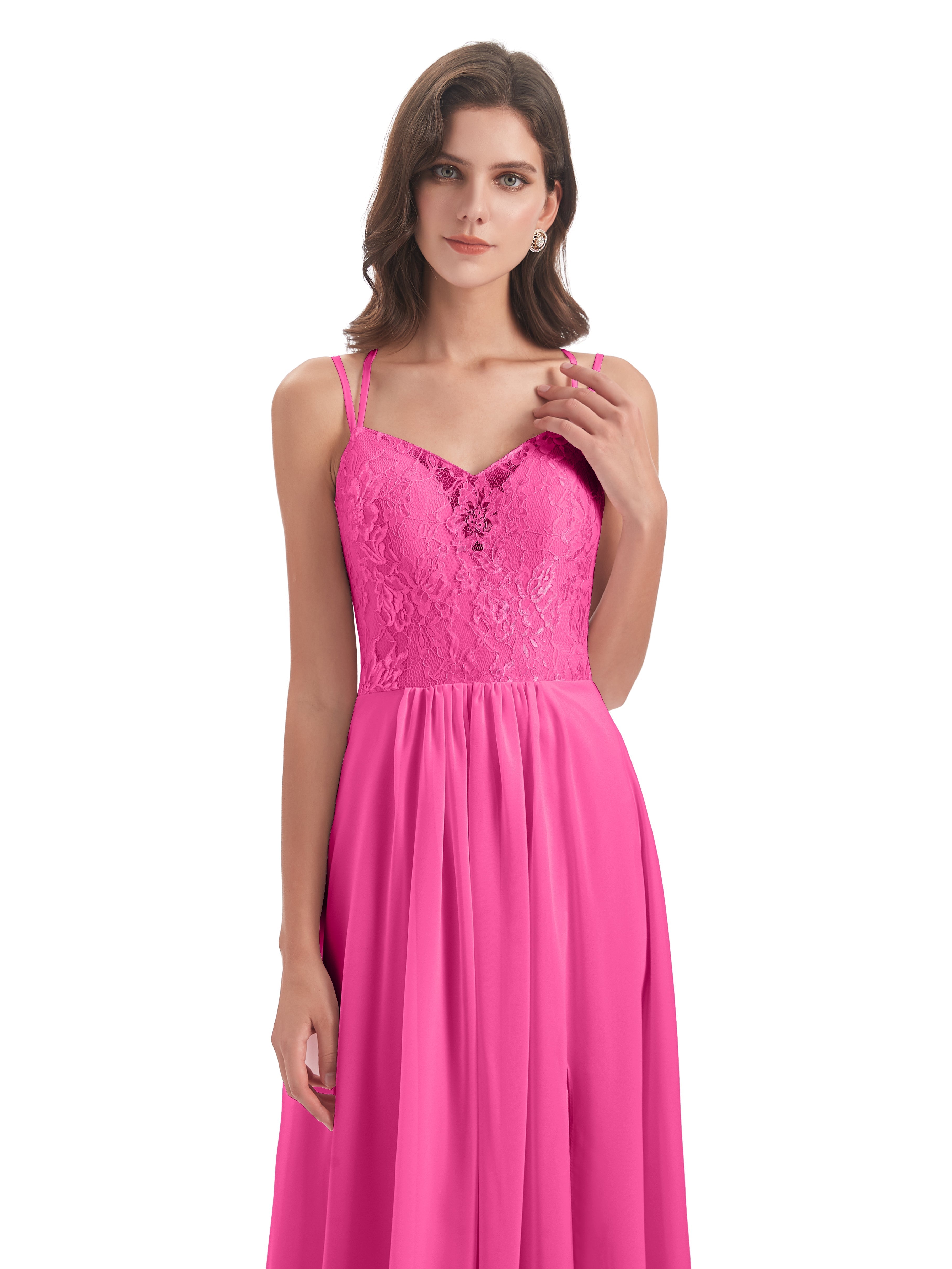 Robe Demoiselle D Honneur Azalée Trapèze Bretelles Spaghetti Fendue Robes Demoiselle D'Honneur