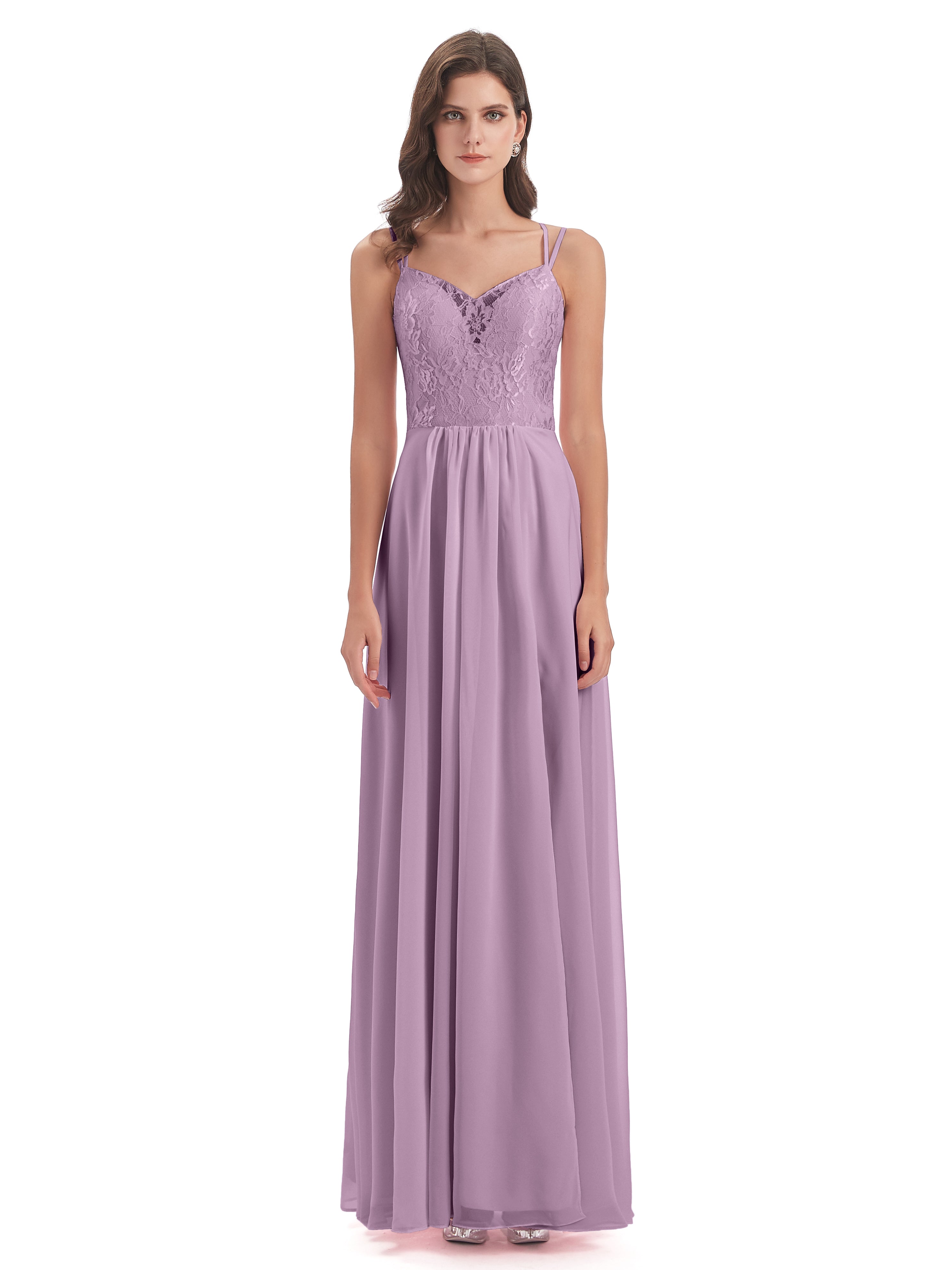 Robes De Demoiselle D'Honneur Glycine Trapèze Bretelles Spaghetti Fendue Robes Demoiselle D'Honneur