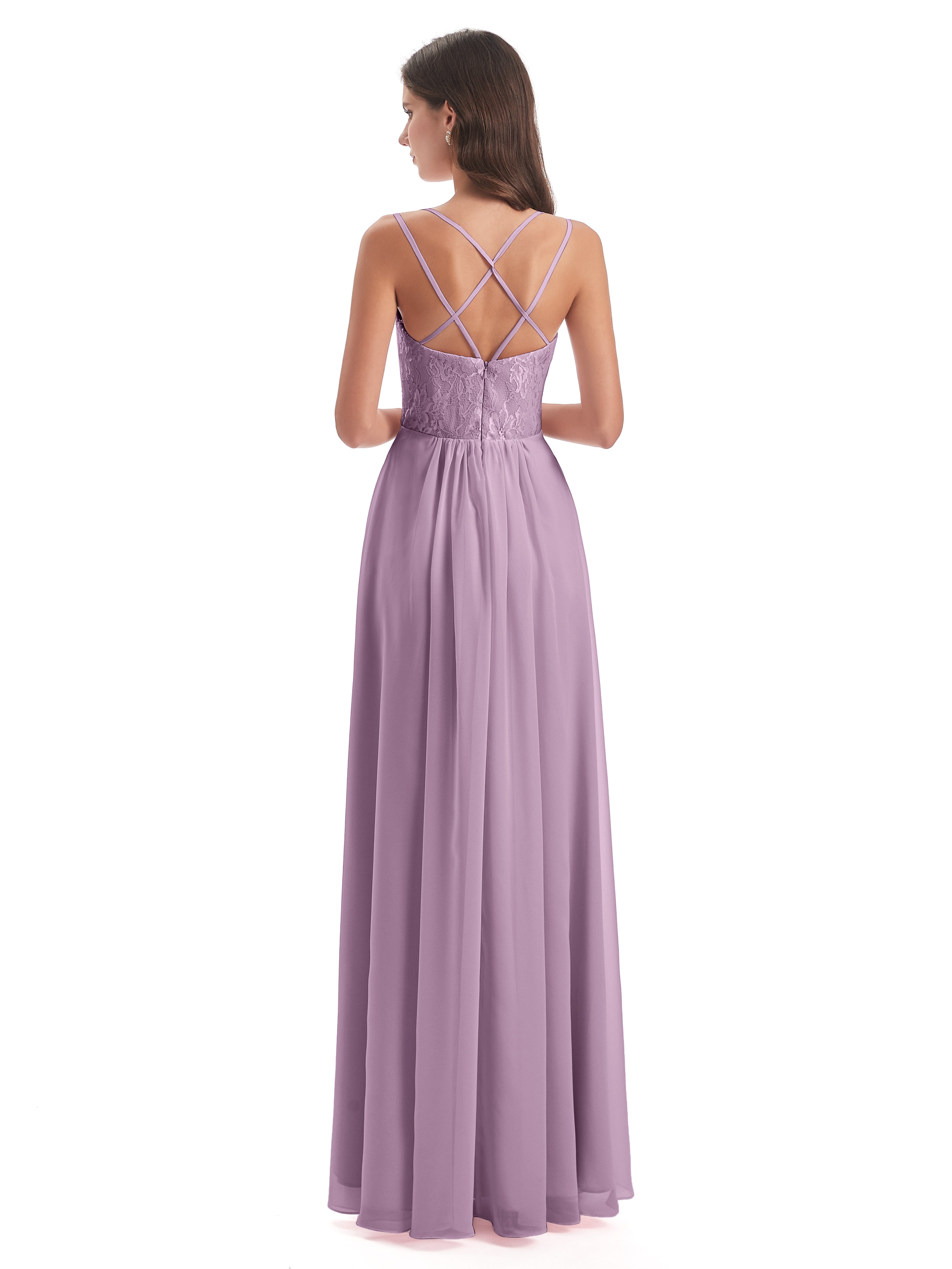 Robes De Demoiselle D'Honneur Glycine Trapèze Bretelles Spaghetti Fendue Robes Demoiselle D'Honneur