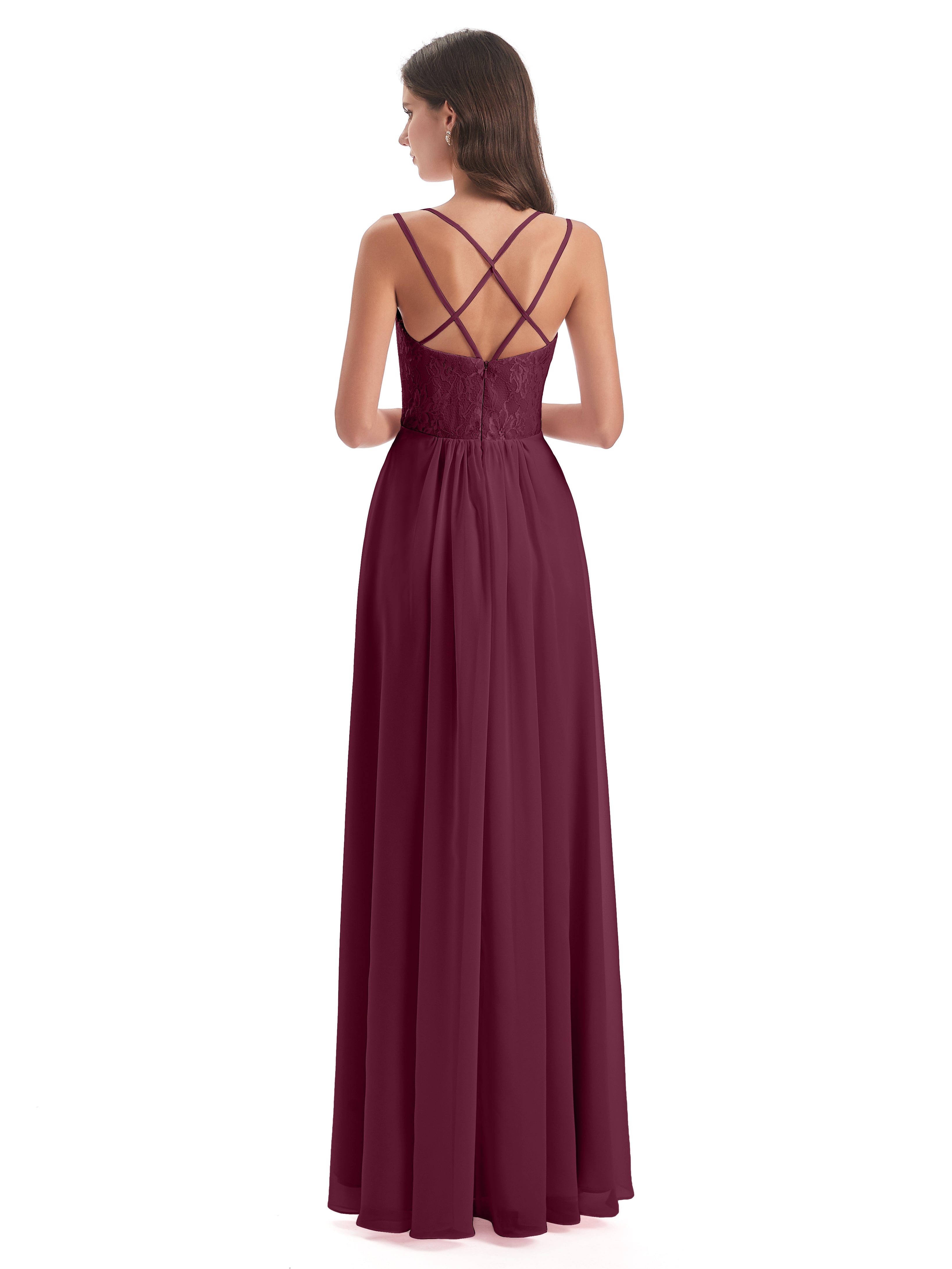 Robes De Demoiselle D'Honneur Mûre Trapèze Bretelles Spaghetti Fendue Robes Demoiselle D'Honneur