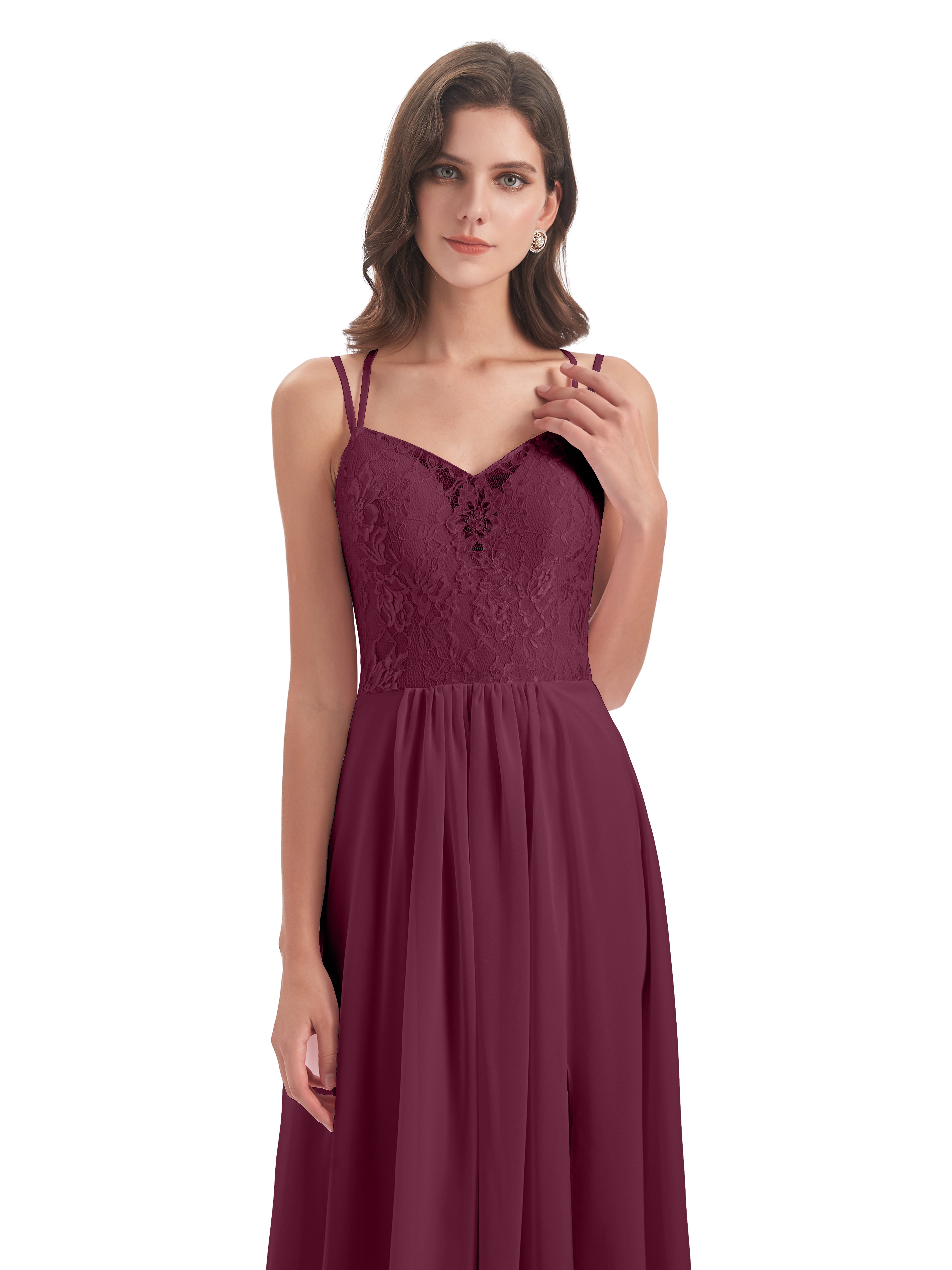 Robes De Demoiselle D'Honneur Mûre Trapèze Bretelles Spaghetti Fendue Robes Demoiselle D'Honneur
