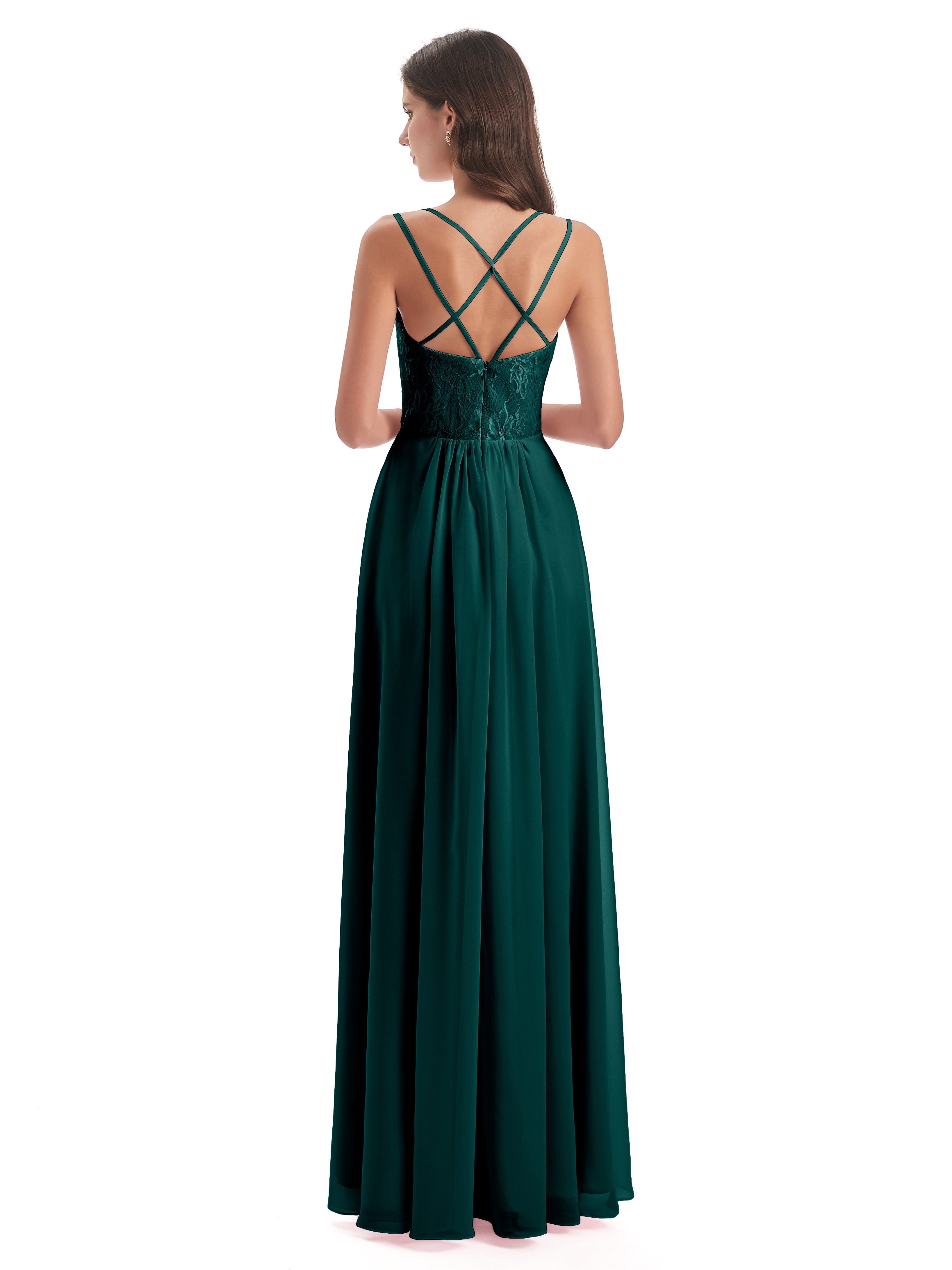 Demoiselle D'Honneur De Paon Trapèze Bretelles Spaghetti Fendue Robes Demoiselle D'Honneur