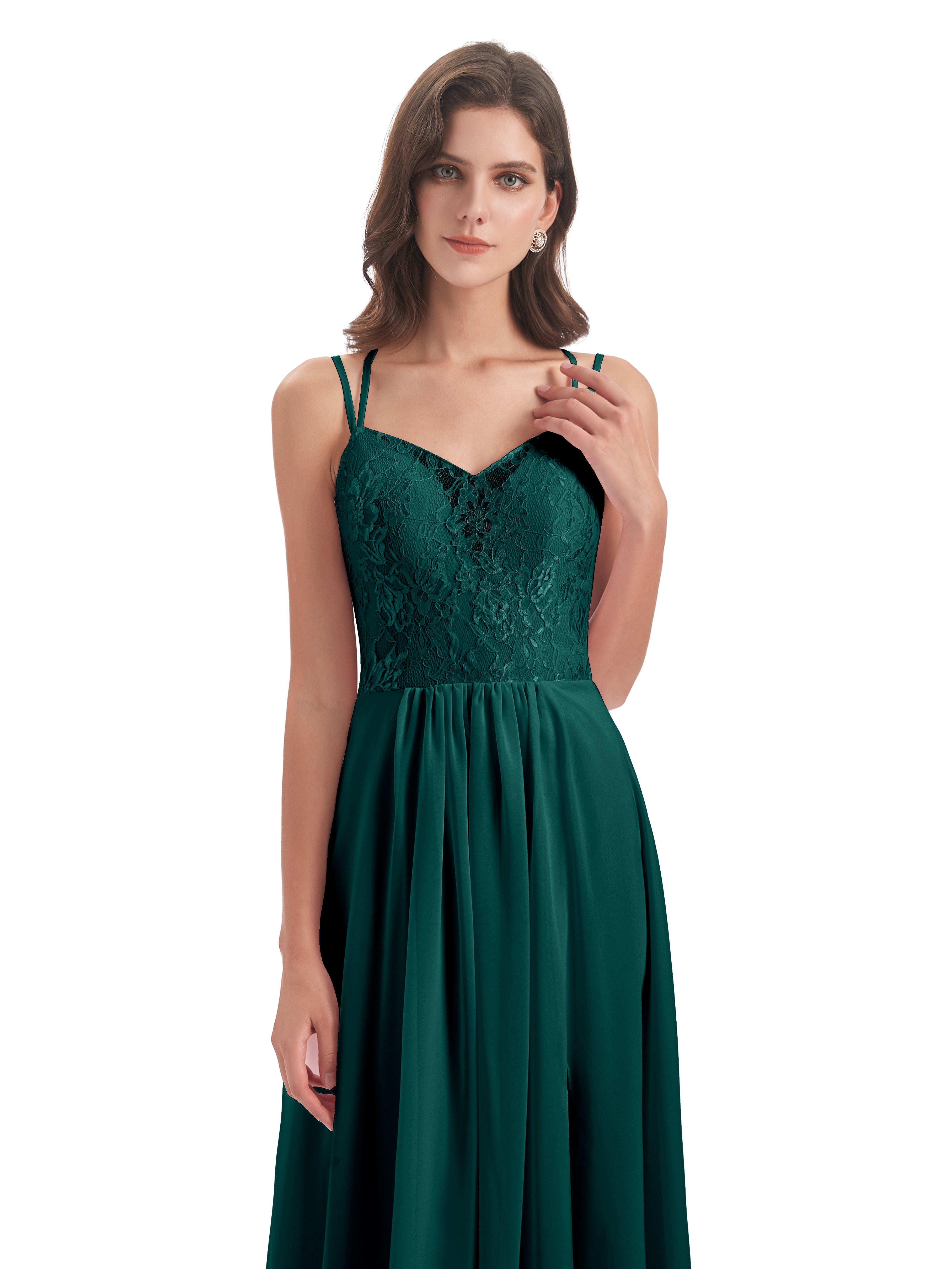 Demoiselle D'Honneur De Paon Trapèze Bretelles Spaghetti Fendue Robes Demoiselle D'Honneur