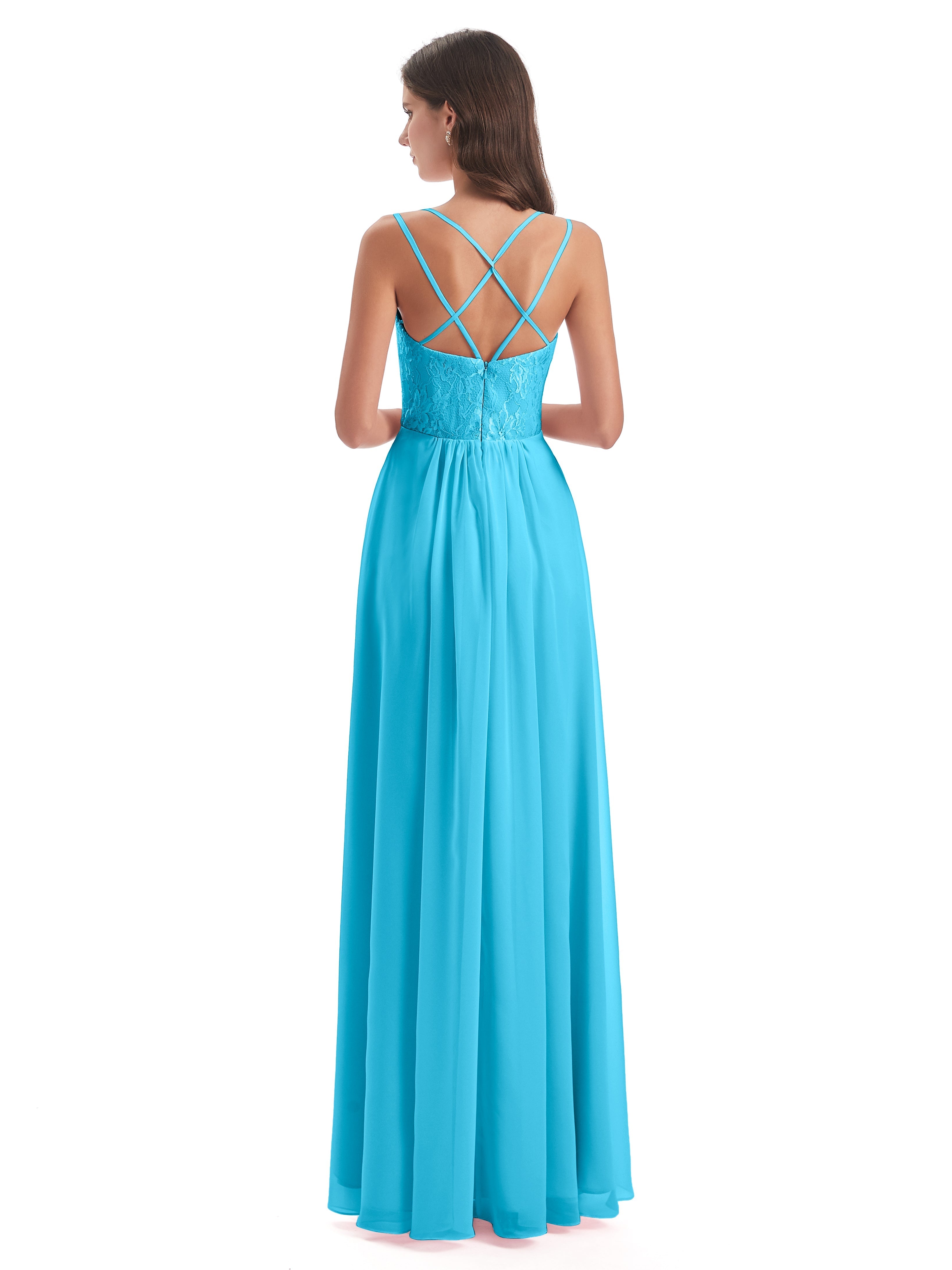 Robe De Demoiselle D'Honneur En Piscine Trapèze Bretelles Spaghetti Fendue Robes Demoiselle D'Honneur