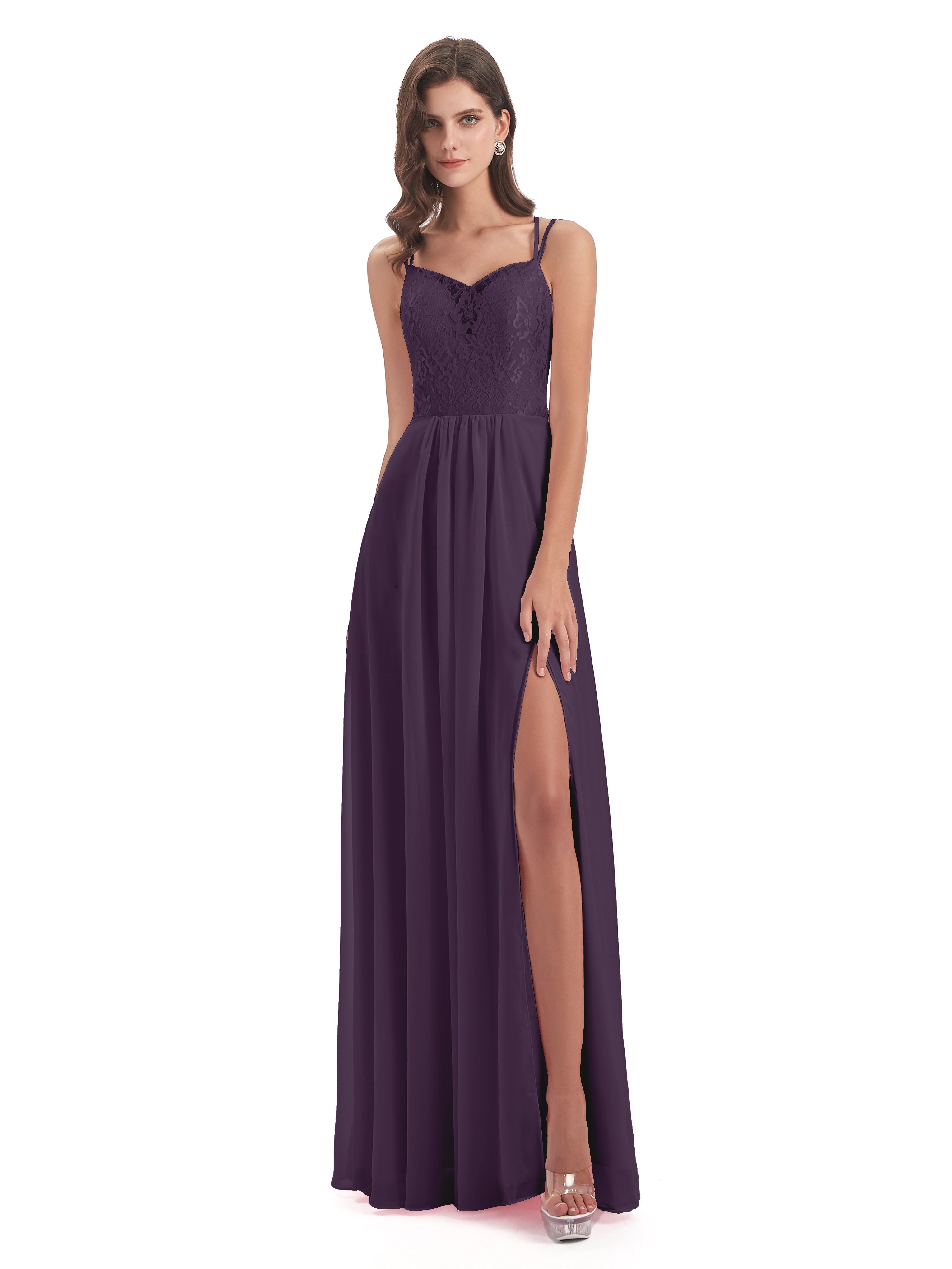 Robe De Demoiselle D'Honneur En Plum Trapèze Bretelles Spaghetti Fendue Robes Demoiselle D'Honneur
