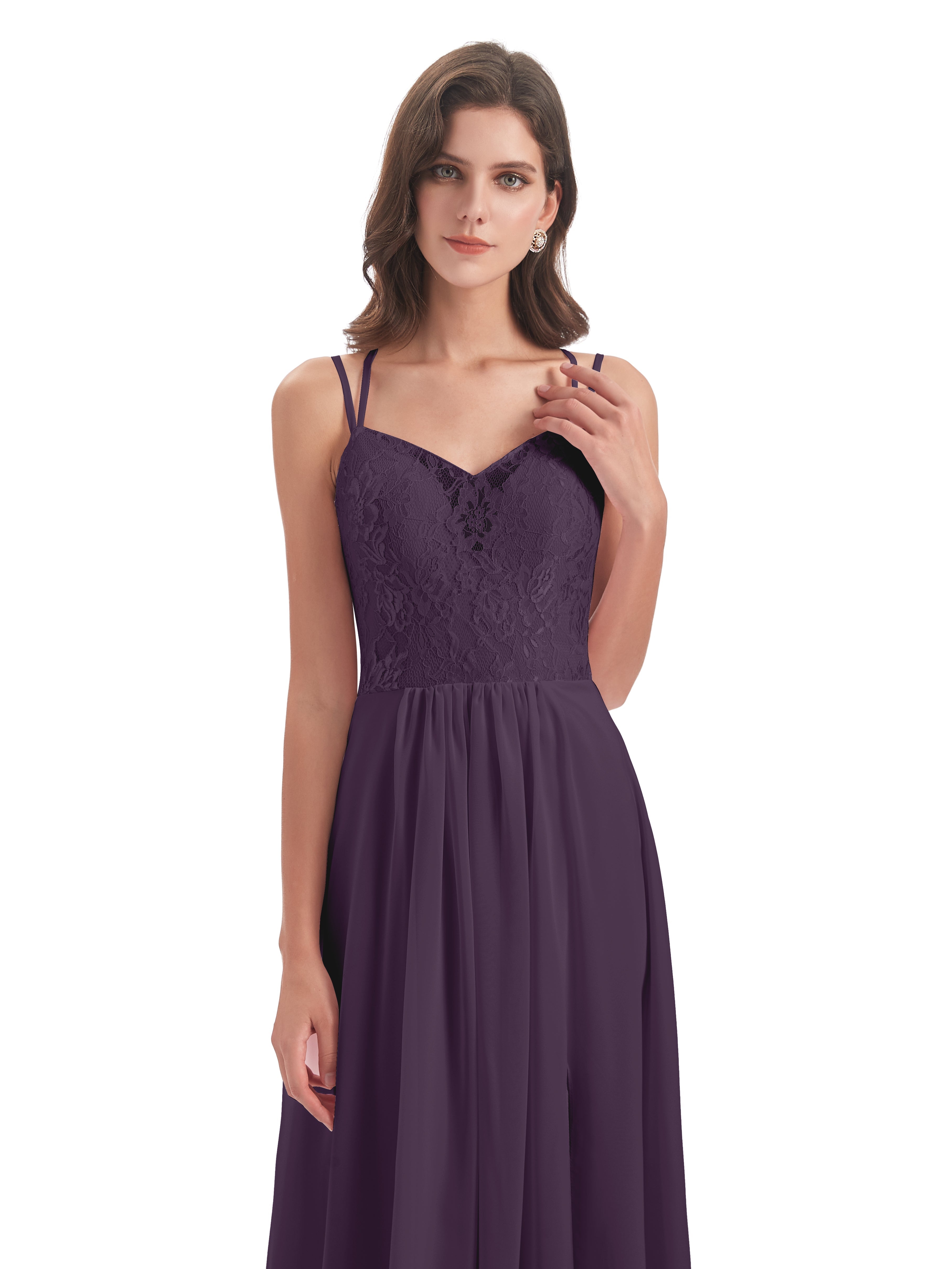 Robe De Demoiselle D'Honneur En Plum Trapèze Bretelles Spaghetti Fendue Robes Demoiselle D'Honneur