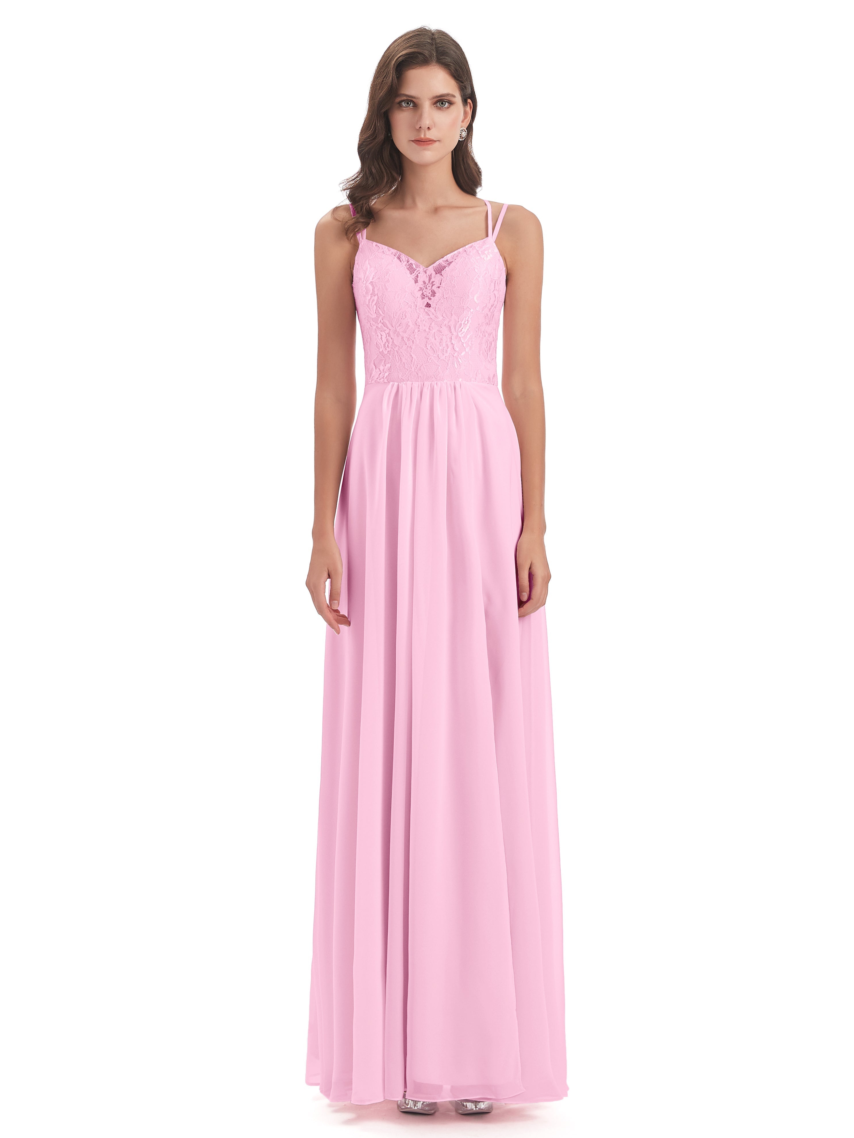 Robes De Demoiselle D'Honneur Rose Bonbon Trapèze Bretelles Spaghetti Fendue Robes Demoiselle D'Honneur