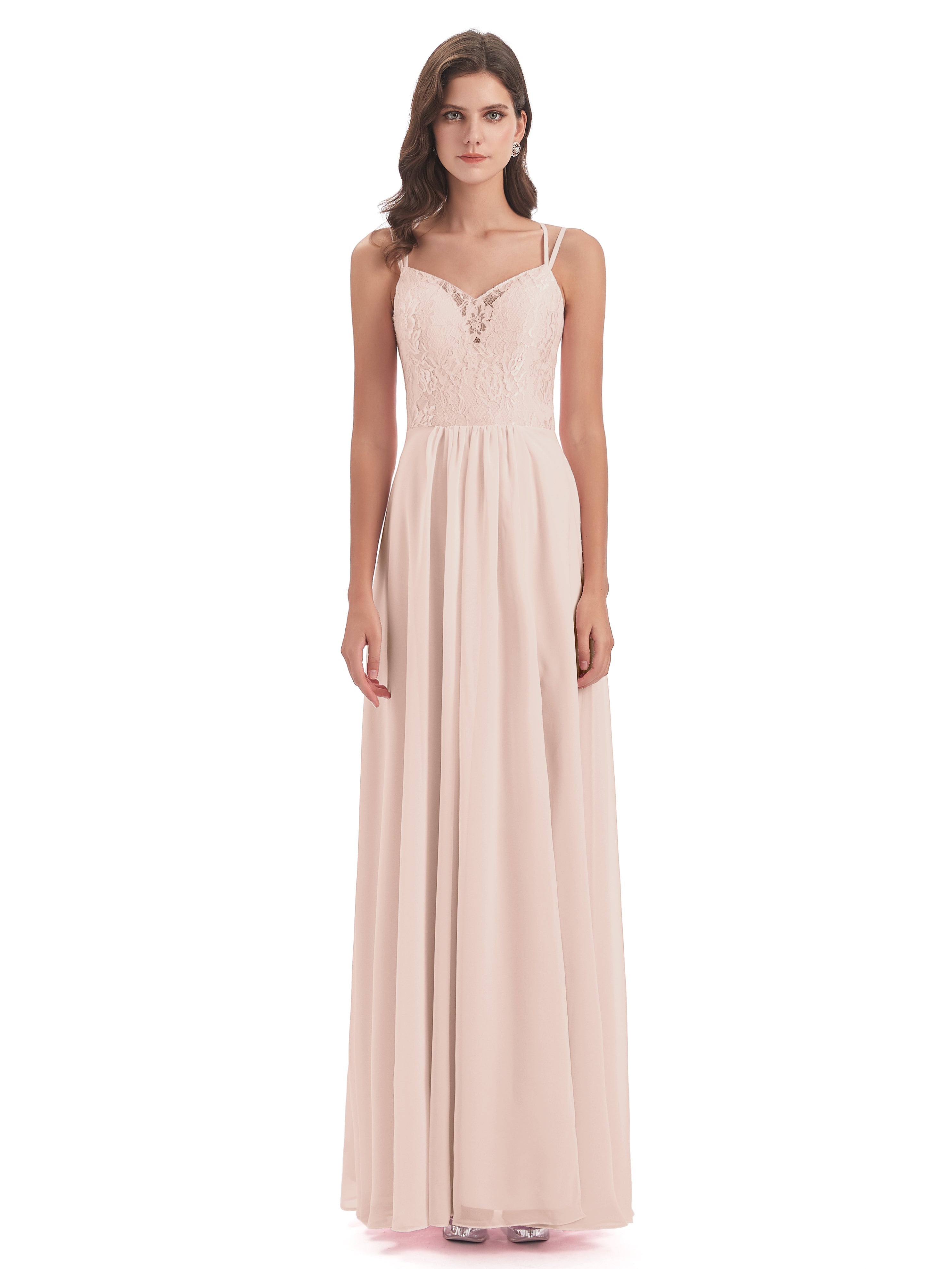 Robe De Demoiselle D'Honneur En Perles Trapèze Bretelles Spaghetti Fendue Robes Demoiselle D'Honneur