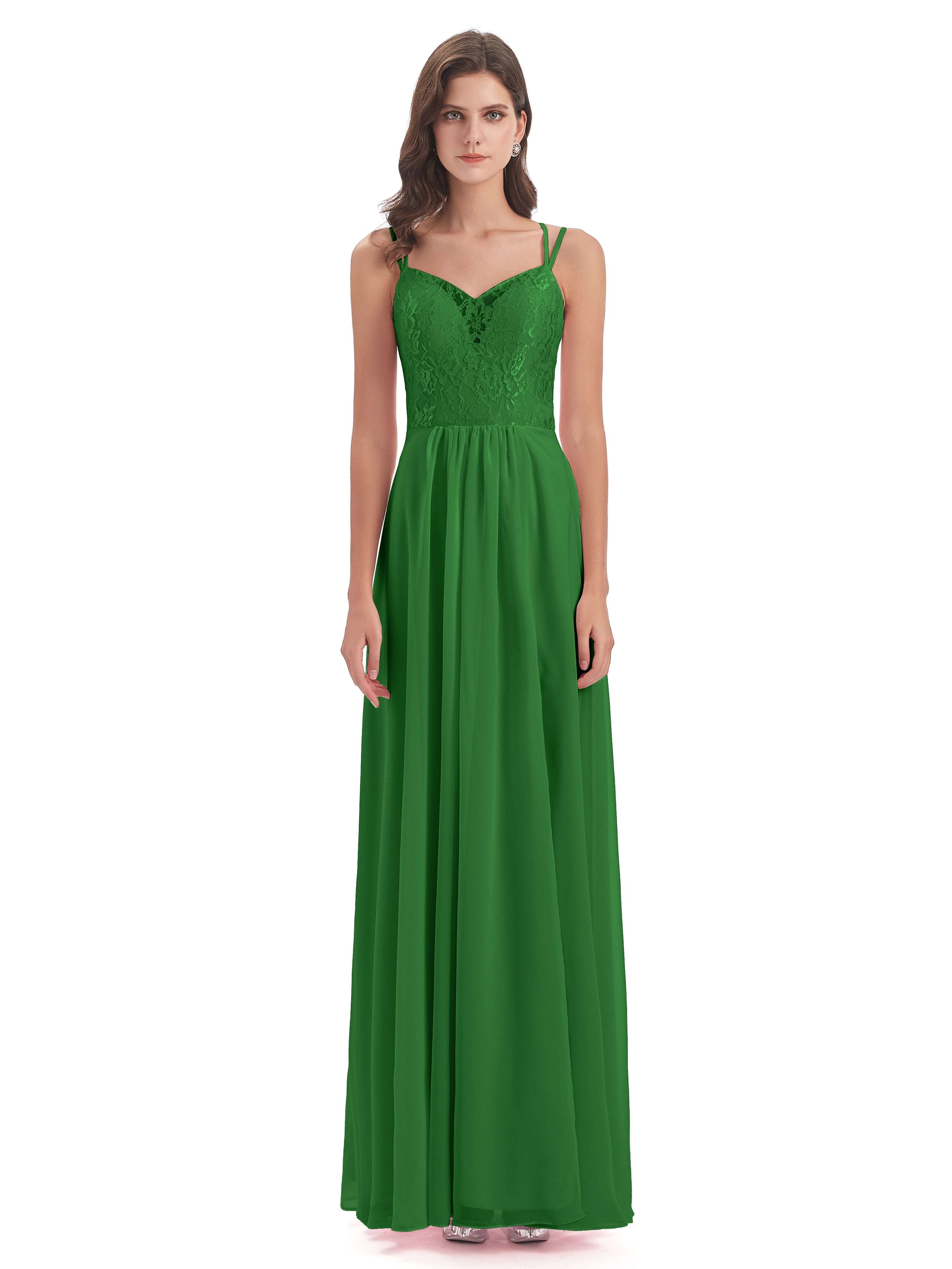 Robe Demoiselle D Honneur Vert Trapèze Bretelles Spaghetti Fendue Robes Demoiselle D'Honneur