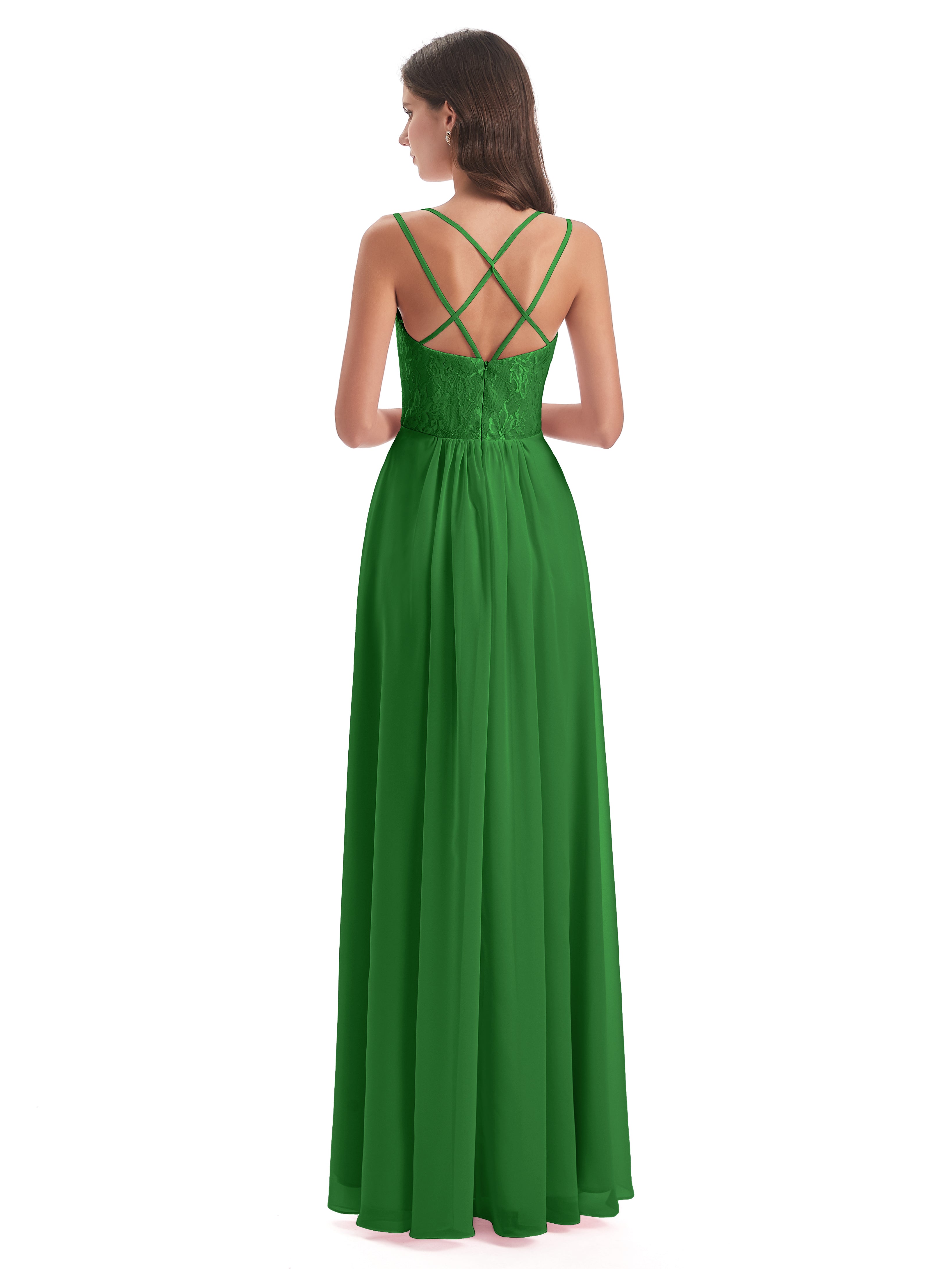 Robe Demoiselle D Honneur Vert Trapèze Bretelles Spaghetti Fendue Robes Demoiselle D'Honneur