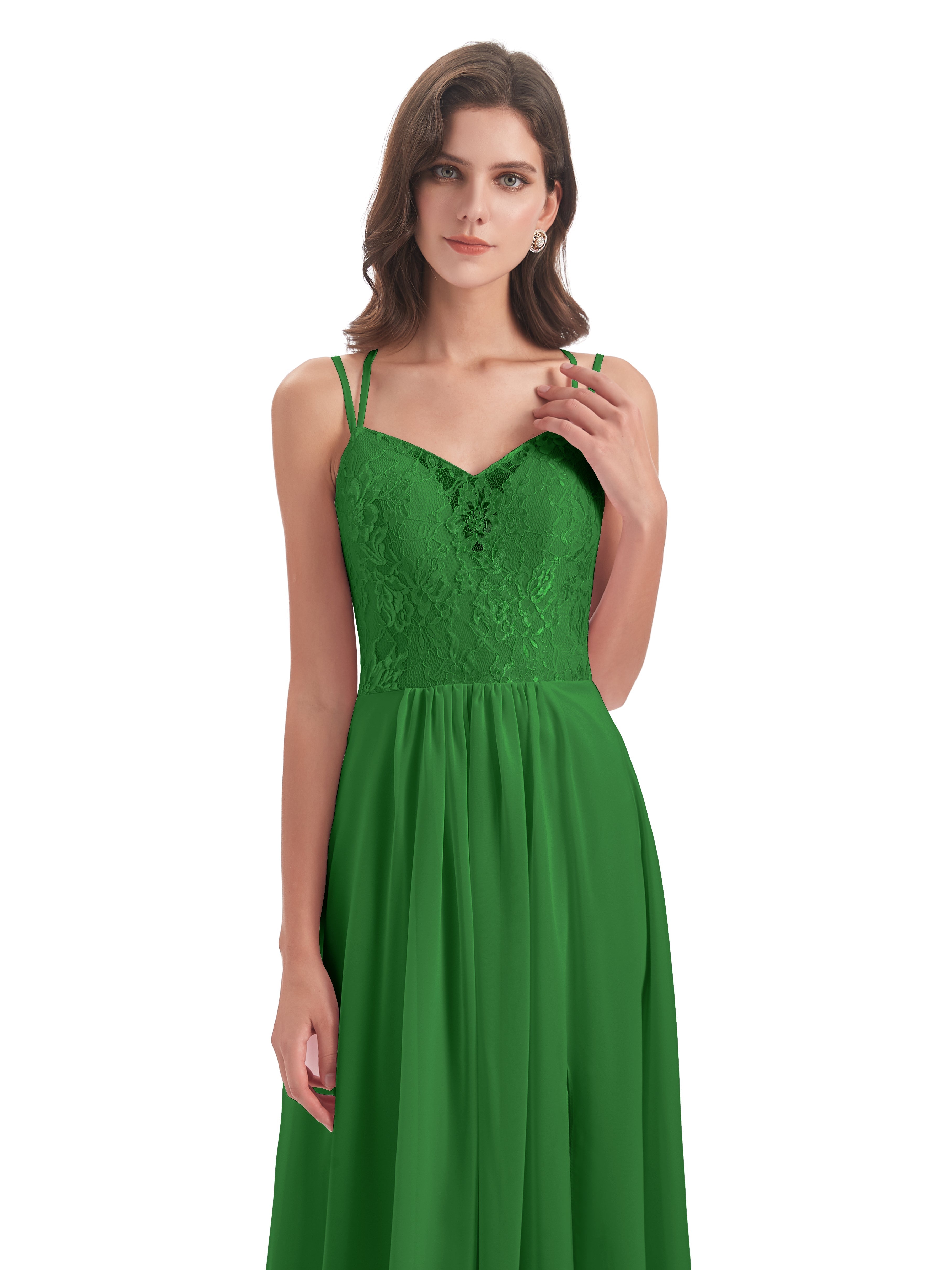Robe Demoiselle D Honneur Vert Trapèze Bretelles Spaghetti Fendue Robes Demoiselle D'Honneur