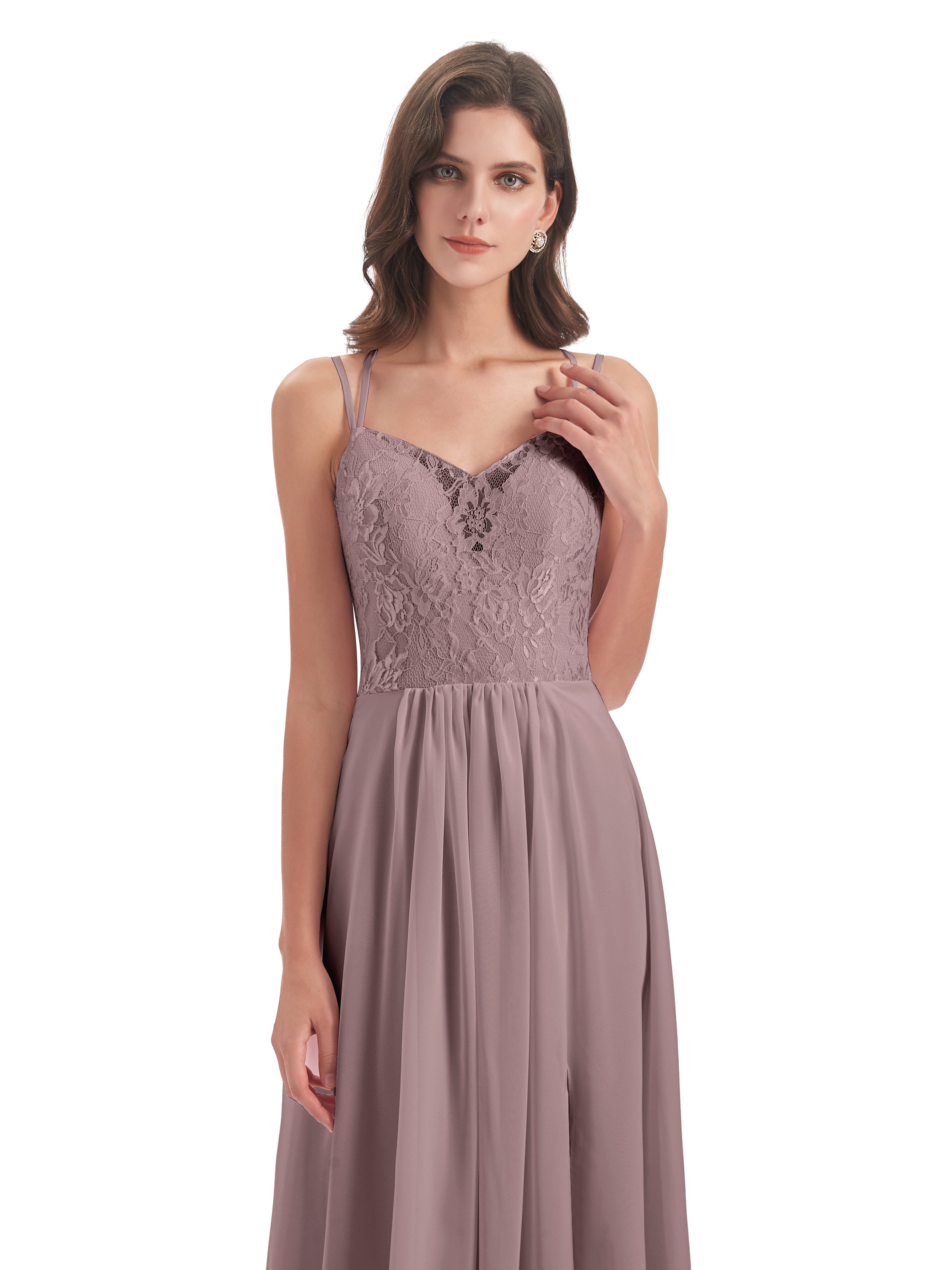 Robes De Demoiselle D'Honneur Vintage Mauve Trapèze Bretelles Spaghetti Fendue Robes Demoiselle D'Honneur