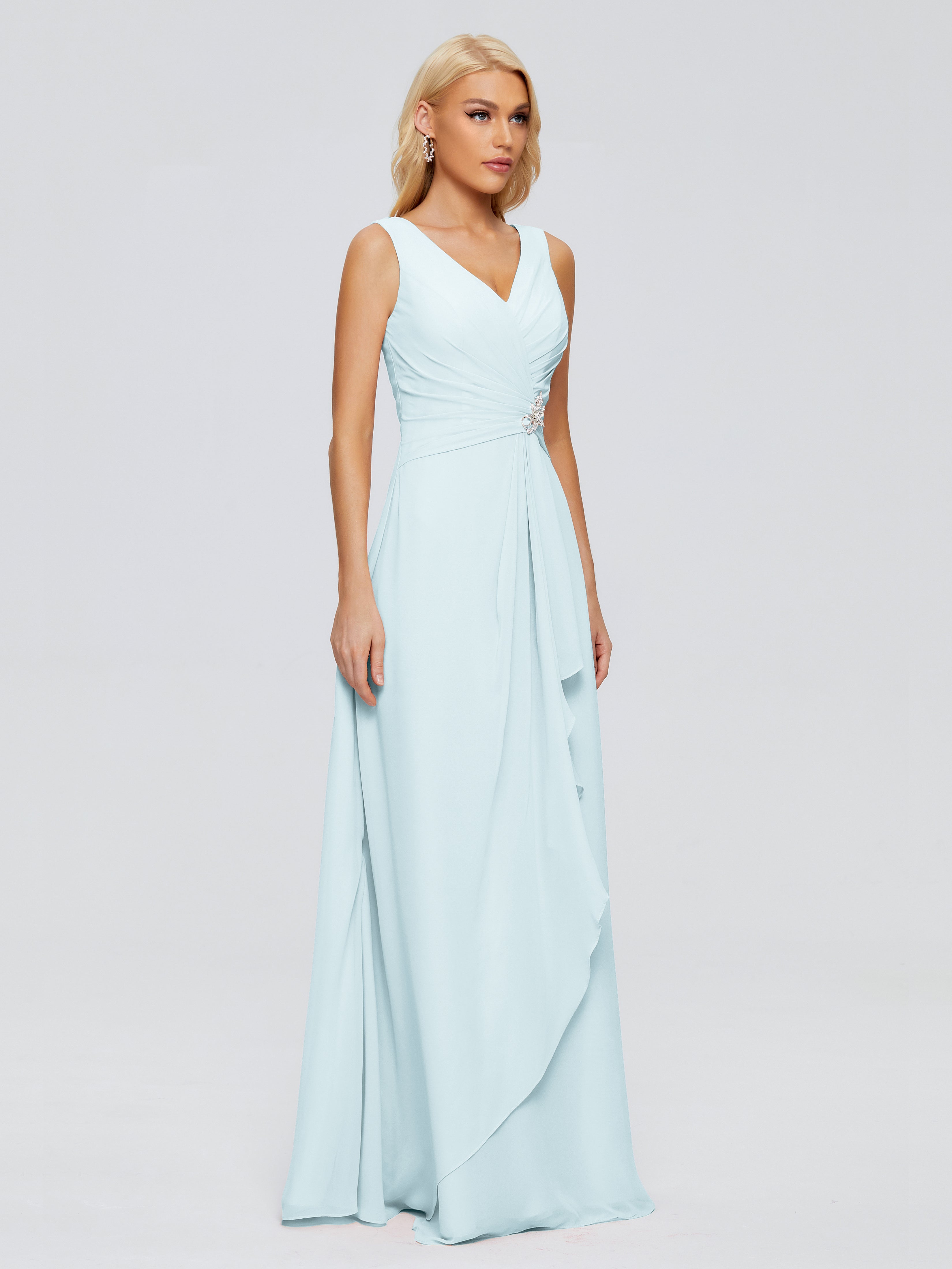Robe De Demoiselle D'Honneur Brume Fourreau Col V Sans Manche Mousseline Robes Demoiselle D'Honneur