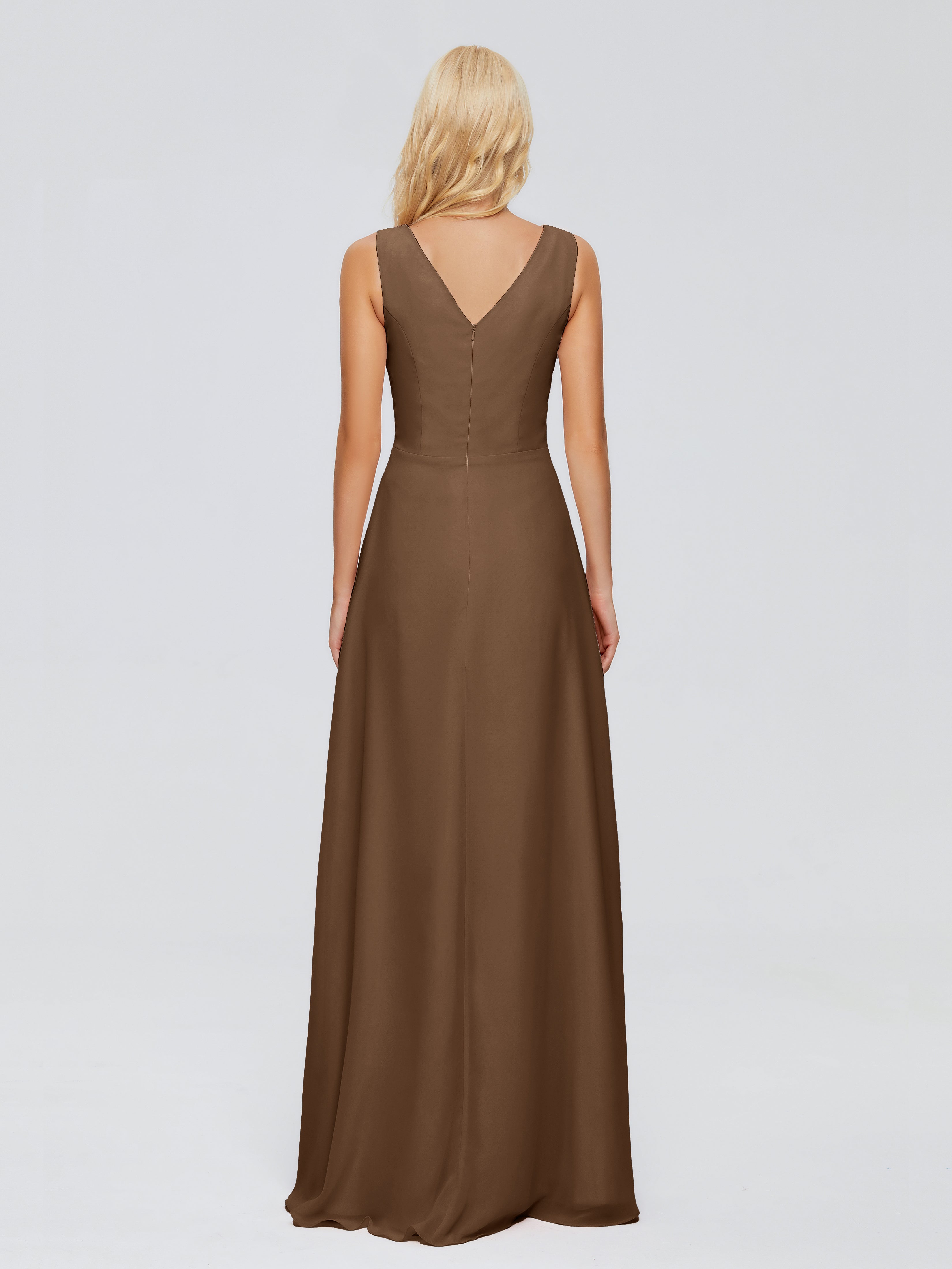 Robe Demoiselle D Honneur Brun Fourreau Col V Sans Manche Mousseline Robes Demoiselle D'Honneur