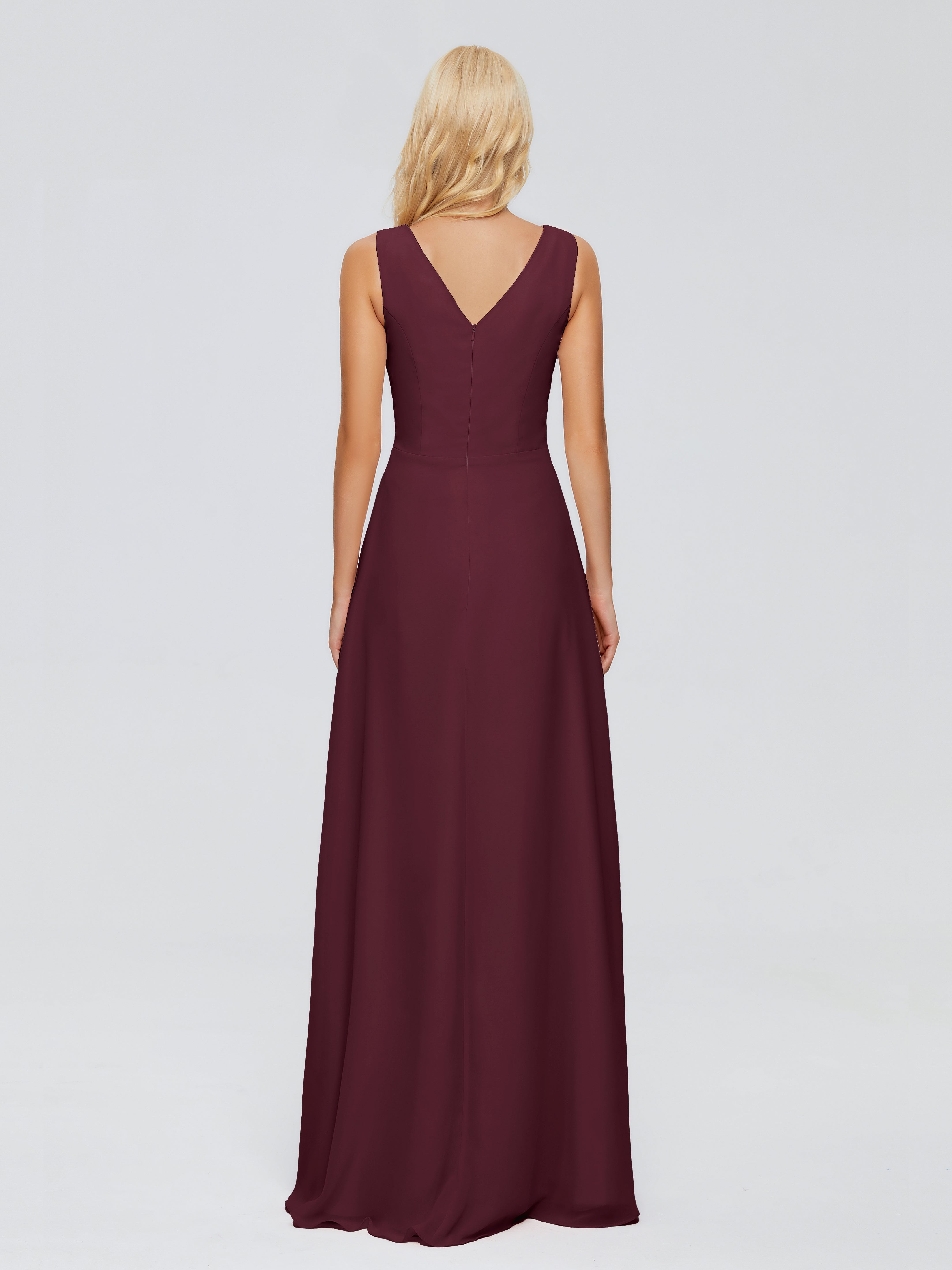Robes De Demoiselle D'Honneur Cabernet Fourreau Col V Sans Manche Mousseline Robes Demoiselle D'Honneur