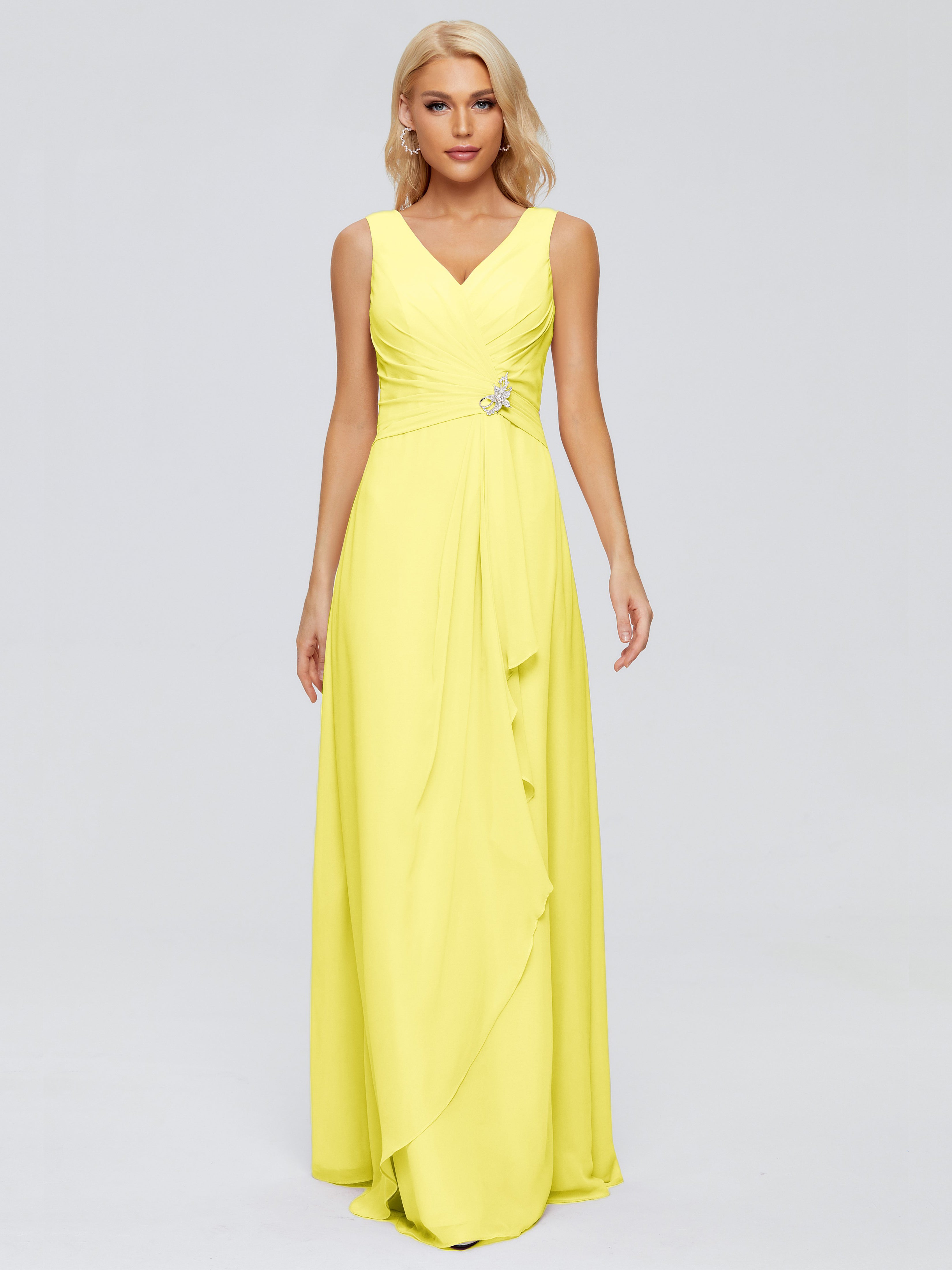 Robes De Demoiselle D'Honneur Citron Fourreau Col V Sans Manche Mousseline Robes Demoiselle D'Honneur