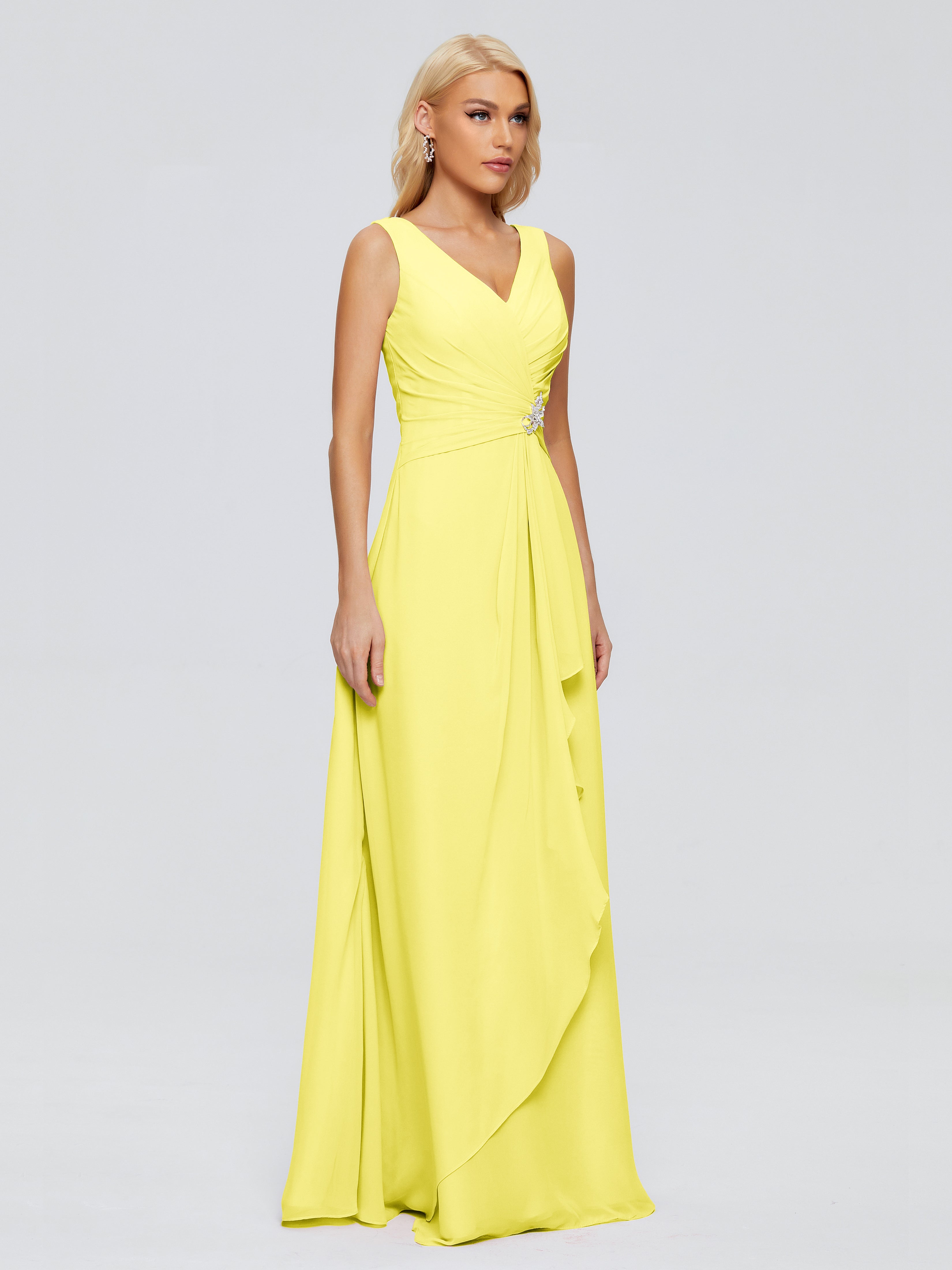 Robes De Demoiselle D'Honneur Citron Fourreau Col V Sans Manche Mousseline Robes Demoiselle D'Honneur