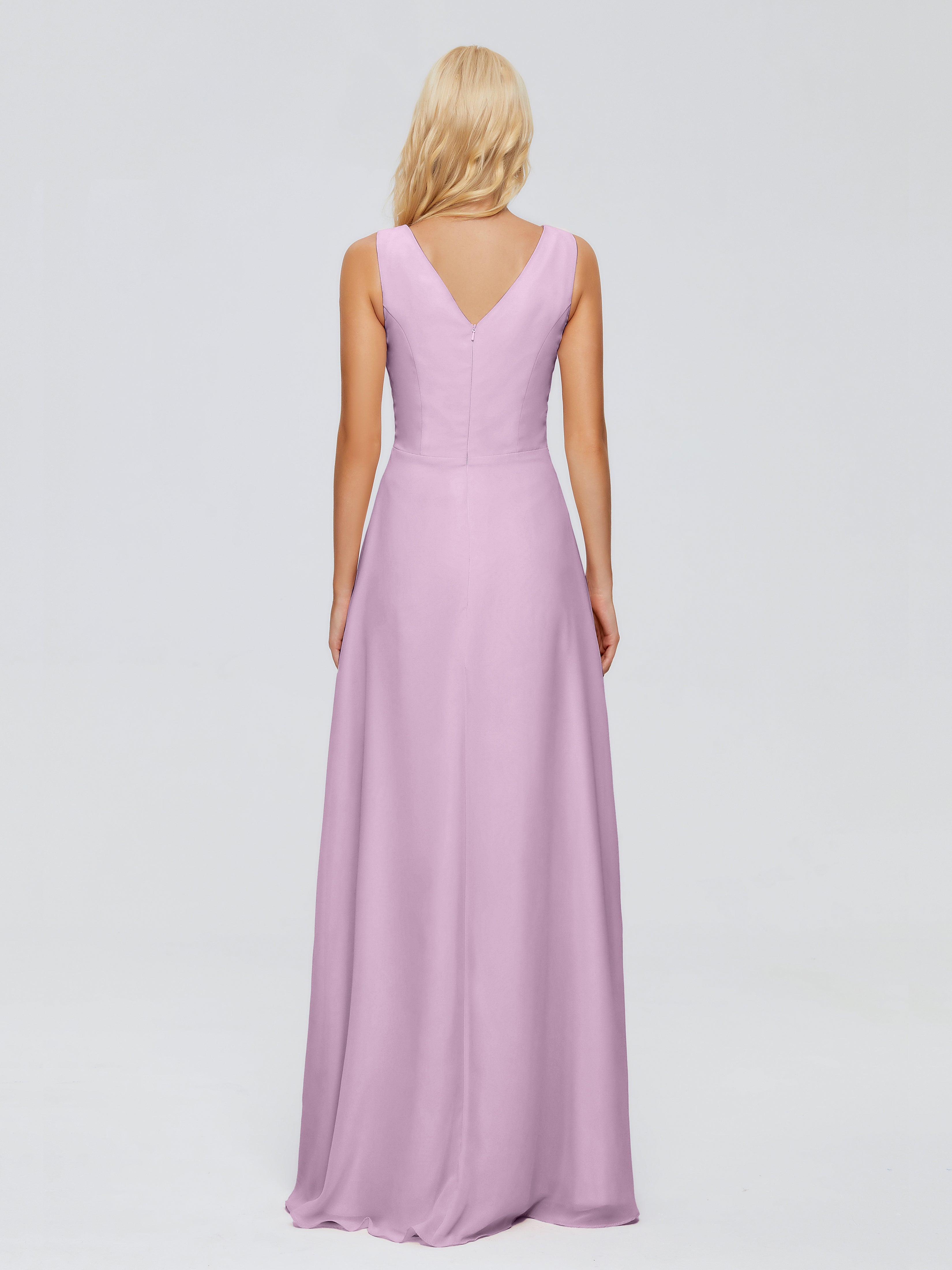 Robes De Demoiselle D'Honneur Glycine Fourreau Col V Sans Manche Mousseline Robes Demoiselle D'Honneur