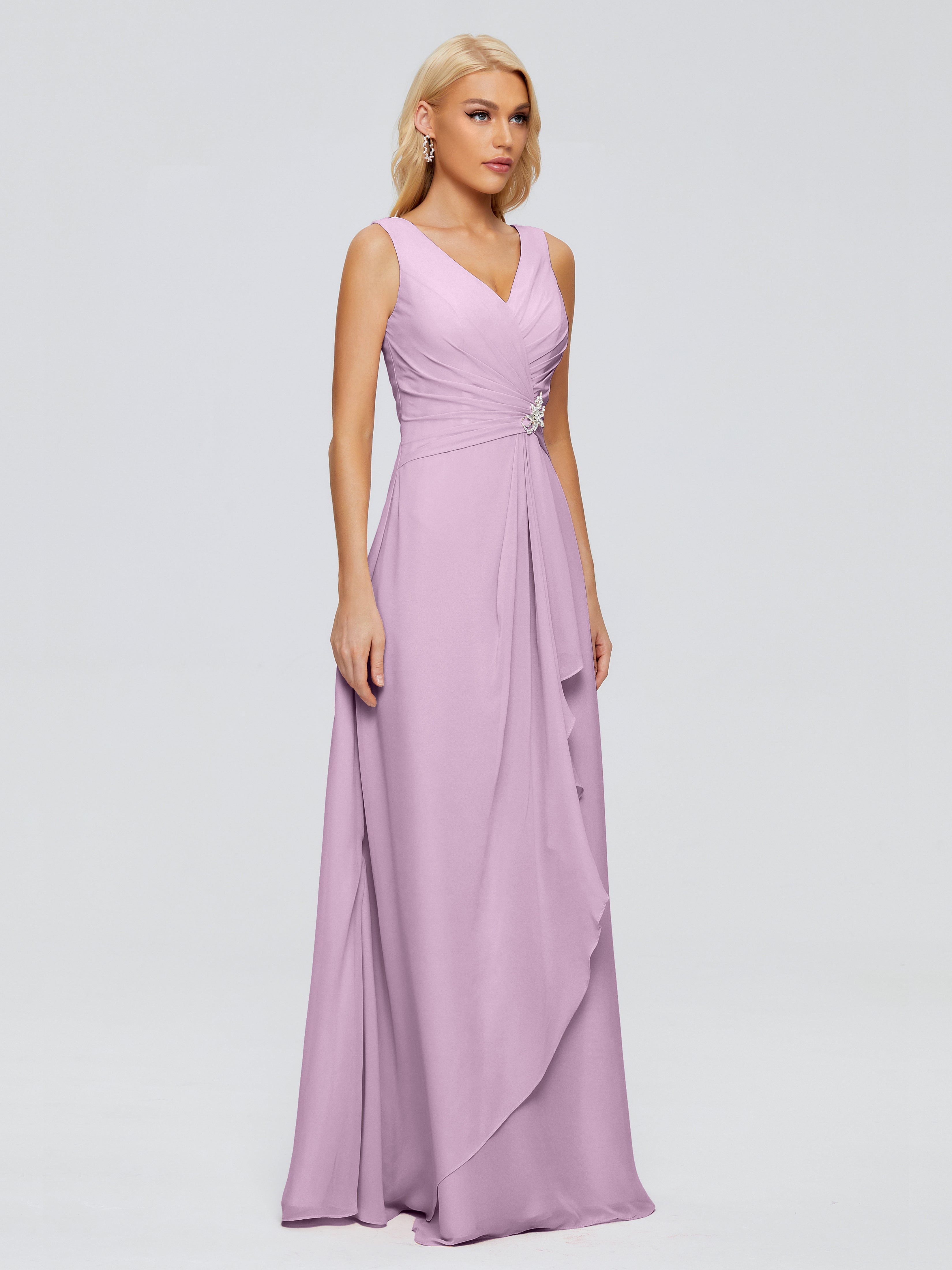 Robes De Demoiselle D'Honneur Glycine Fourreau Col V Sans Manche Mousseline Robes Demoiselle D'Honneur