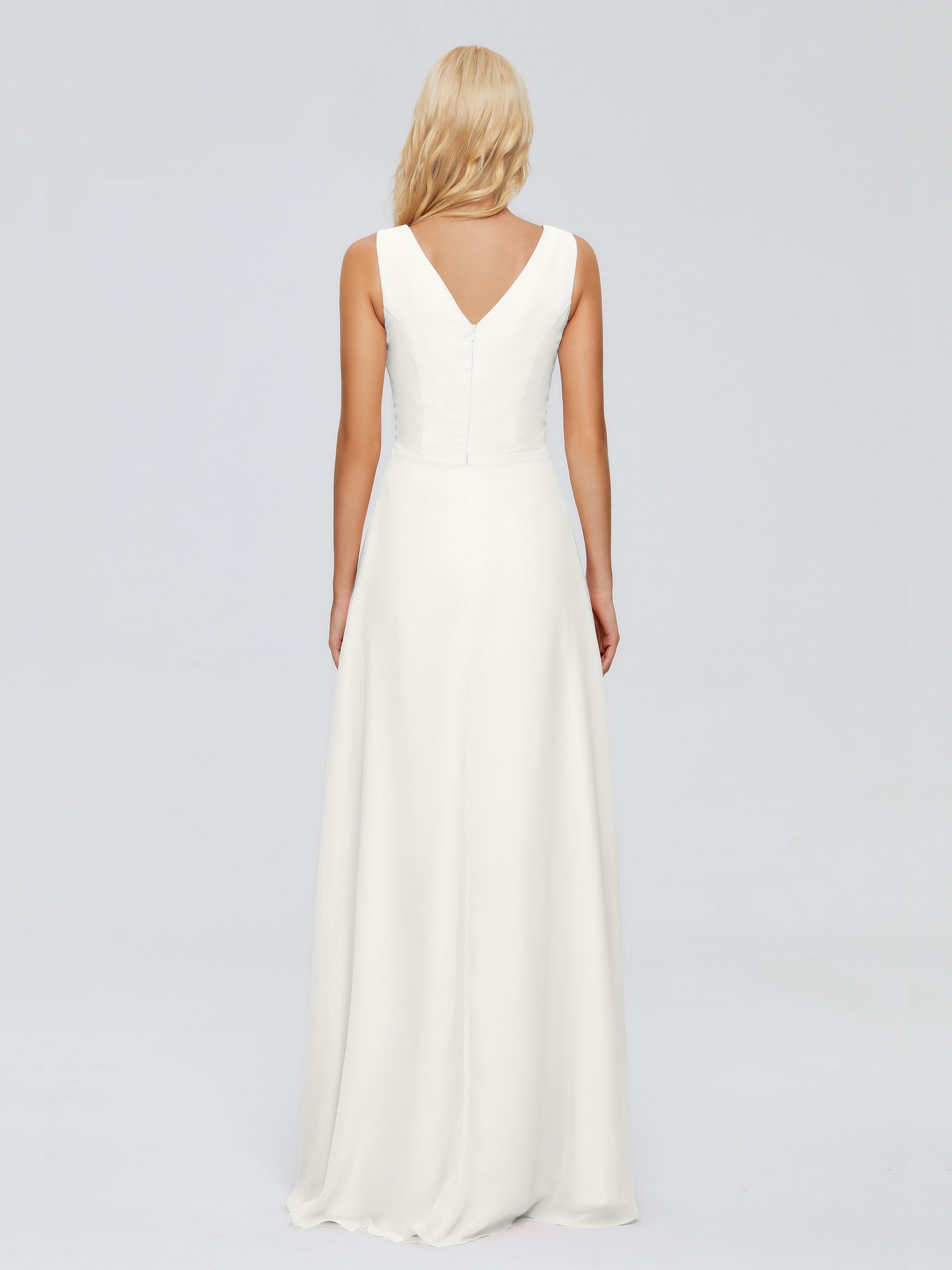 Robe Demoiselle D Honneur Ivoire Fourreau Col V Sans Manche Mousseline Robes Demoiselle D'Honneur