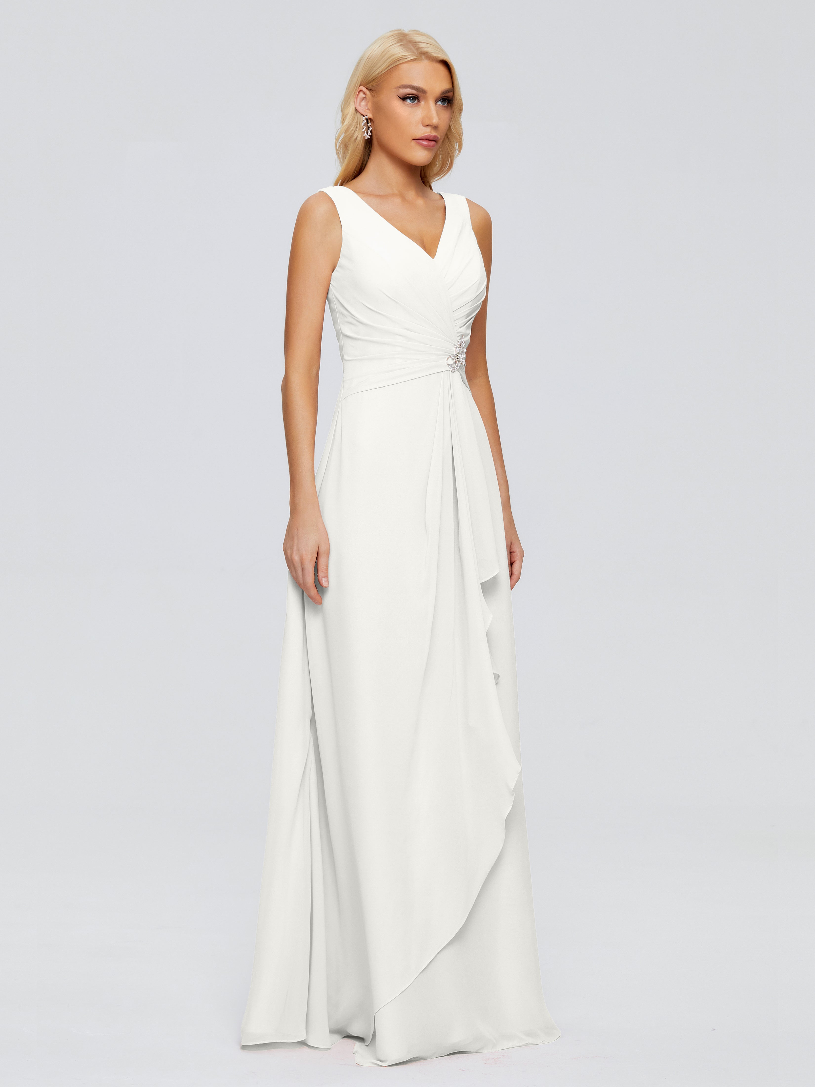 Robe Demoiselle D Honneur Ivoire Fourreau Col V Sans Manche Mousseline Robes Demoiselle D'Honneur