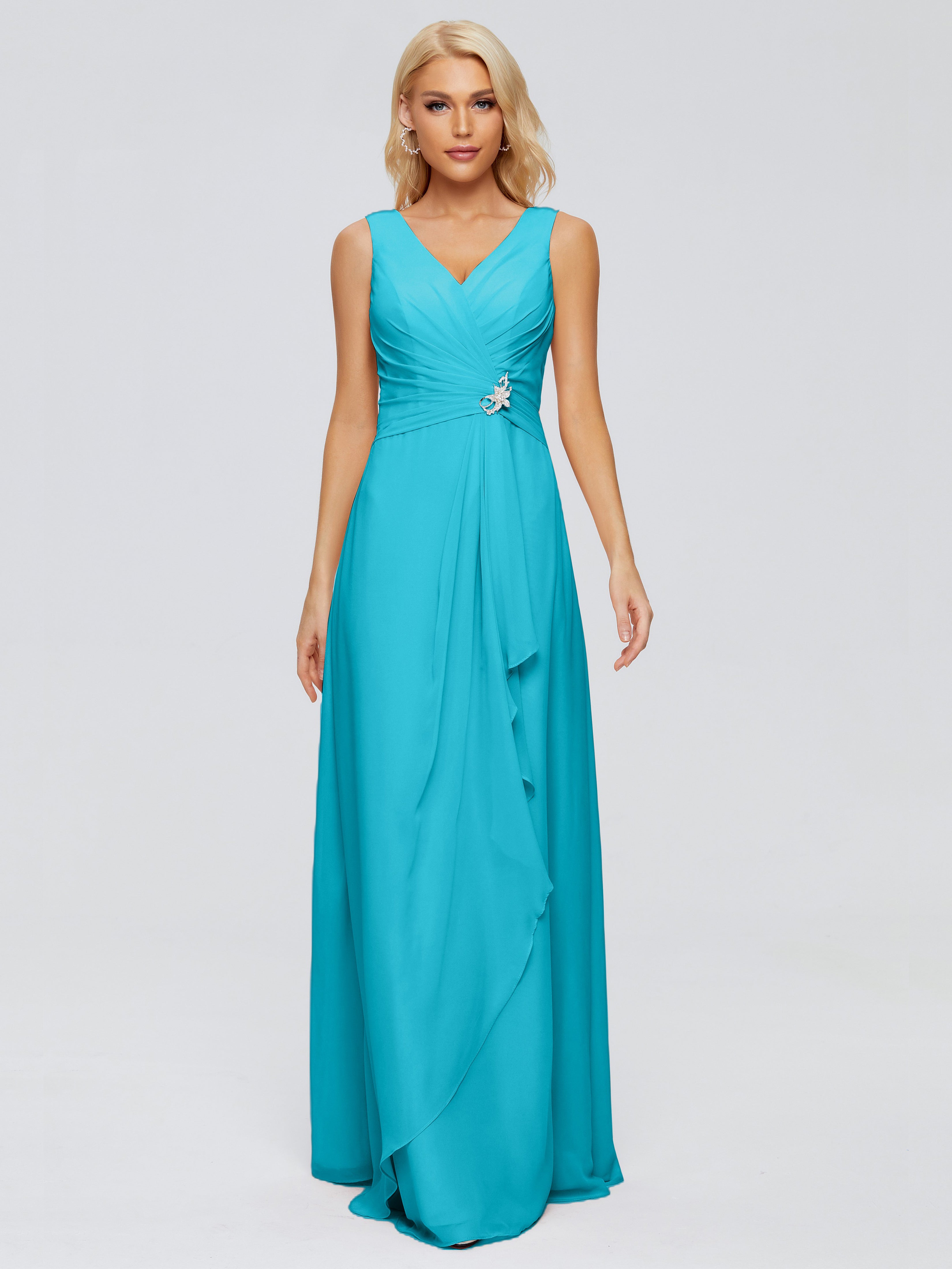 Robes De Demoiselle D'Honneur Vert Jade Fourreau Col V Sans Manche Mousseline Robes Demoiselle D'Honneur