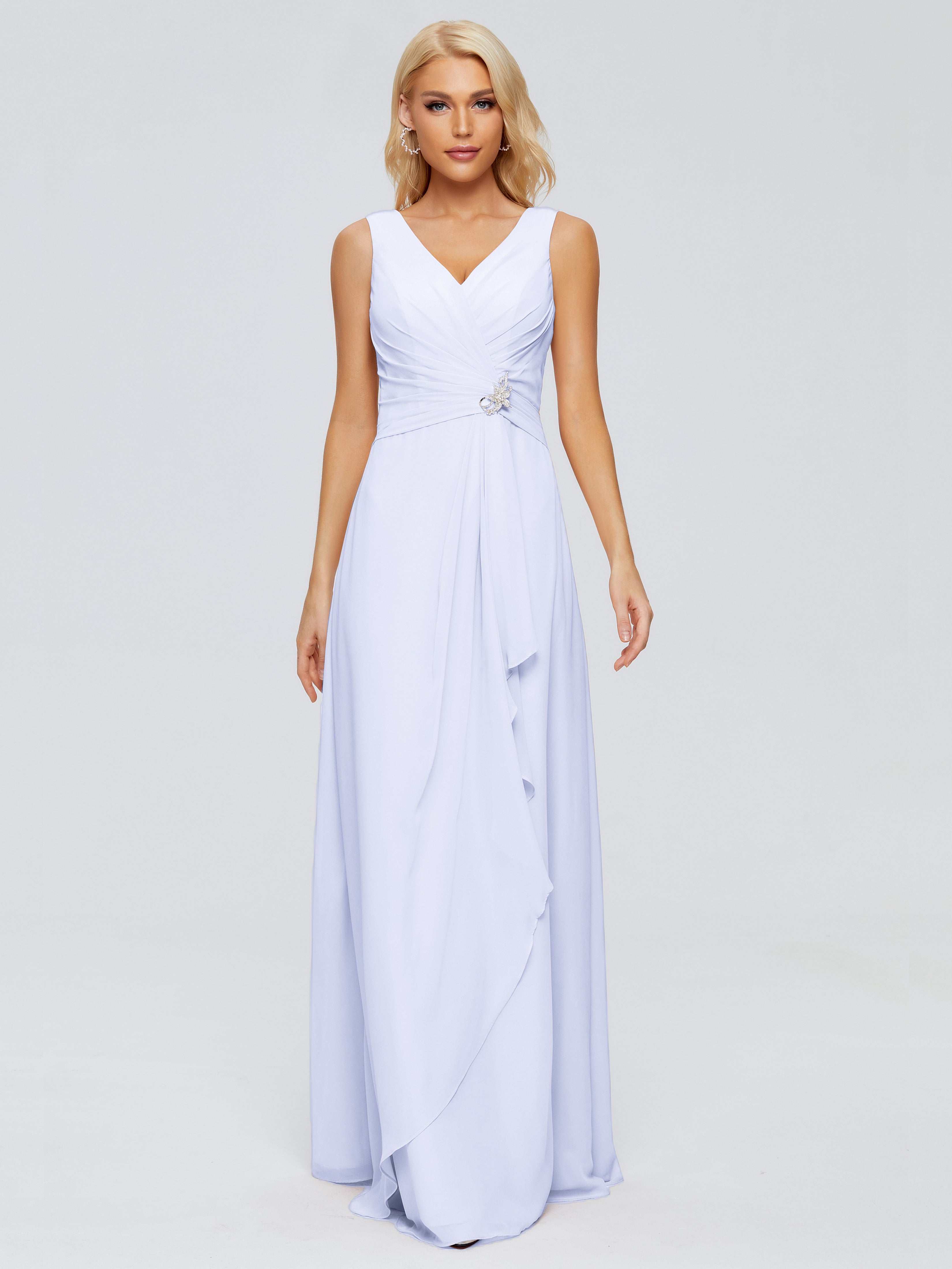 Robe Lavande Demoiselle D Honneur Fourreau Col V Sans Manche Mousseline Robes Demoiselle D'Honneur
