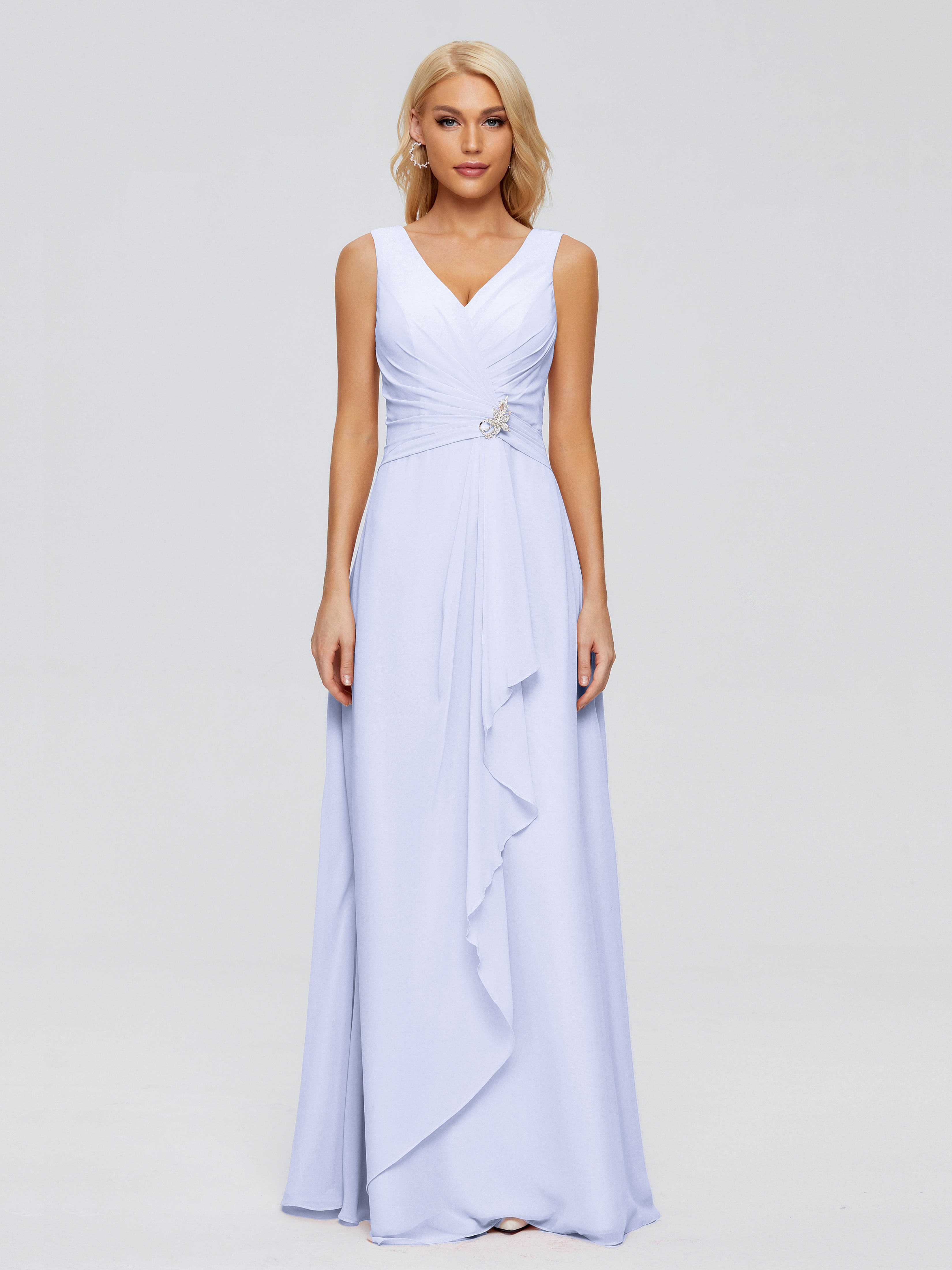 Robe Lavande Demoiselle D Honneur Fourreau Col V Sans Manche Mousseline Robes Demoiselle D'Honneur