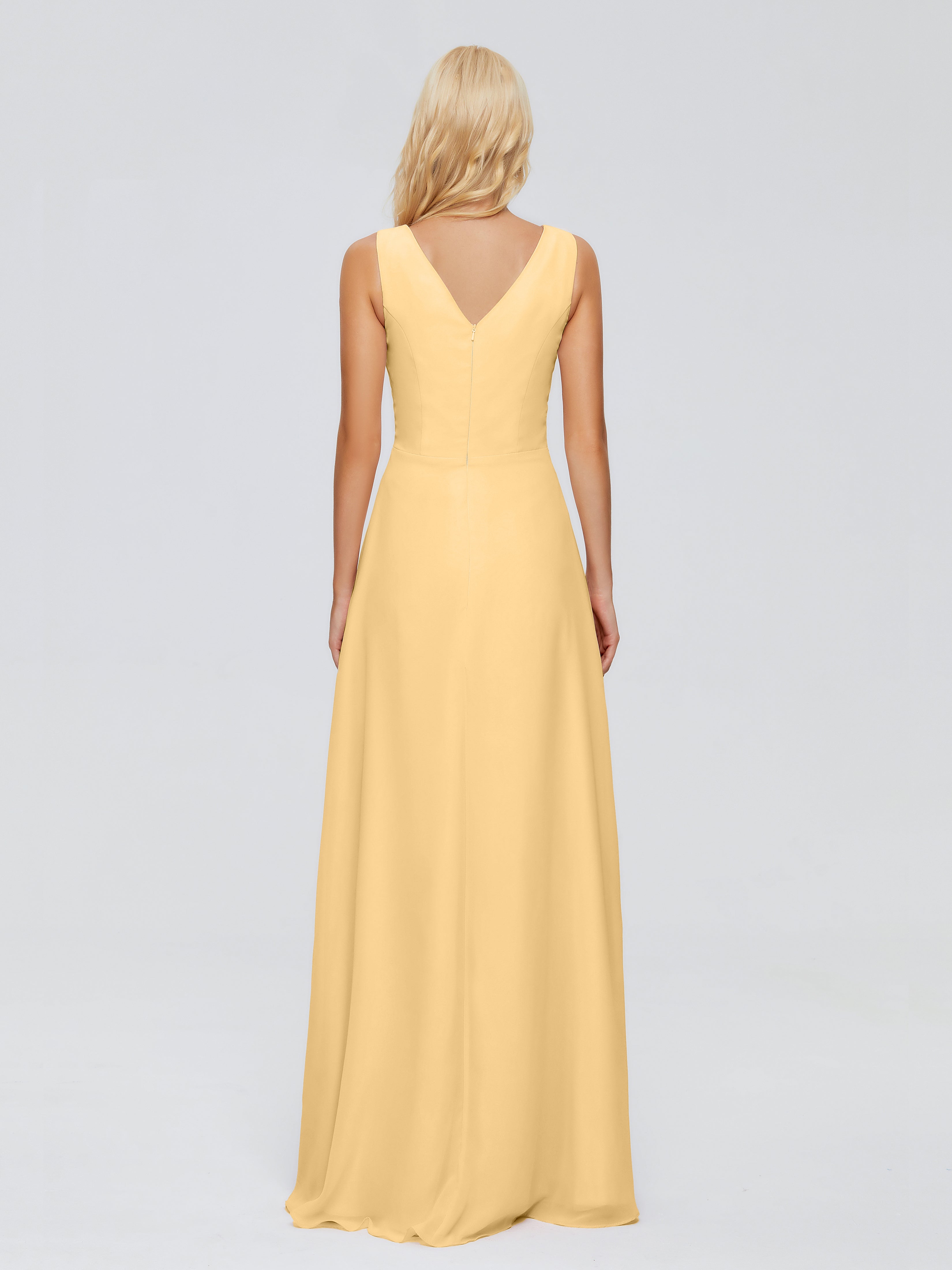 Robe Demoiselle D Honneur Couleur Or Fourreau Col V Sans Manche Mousseline Robes Demoiselle D'Honneur