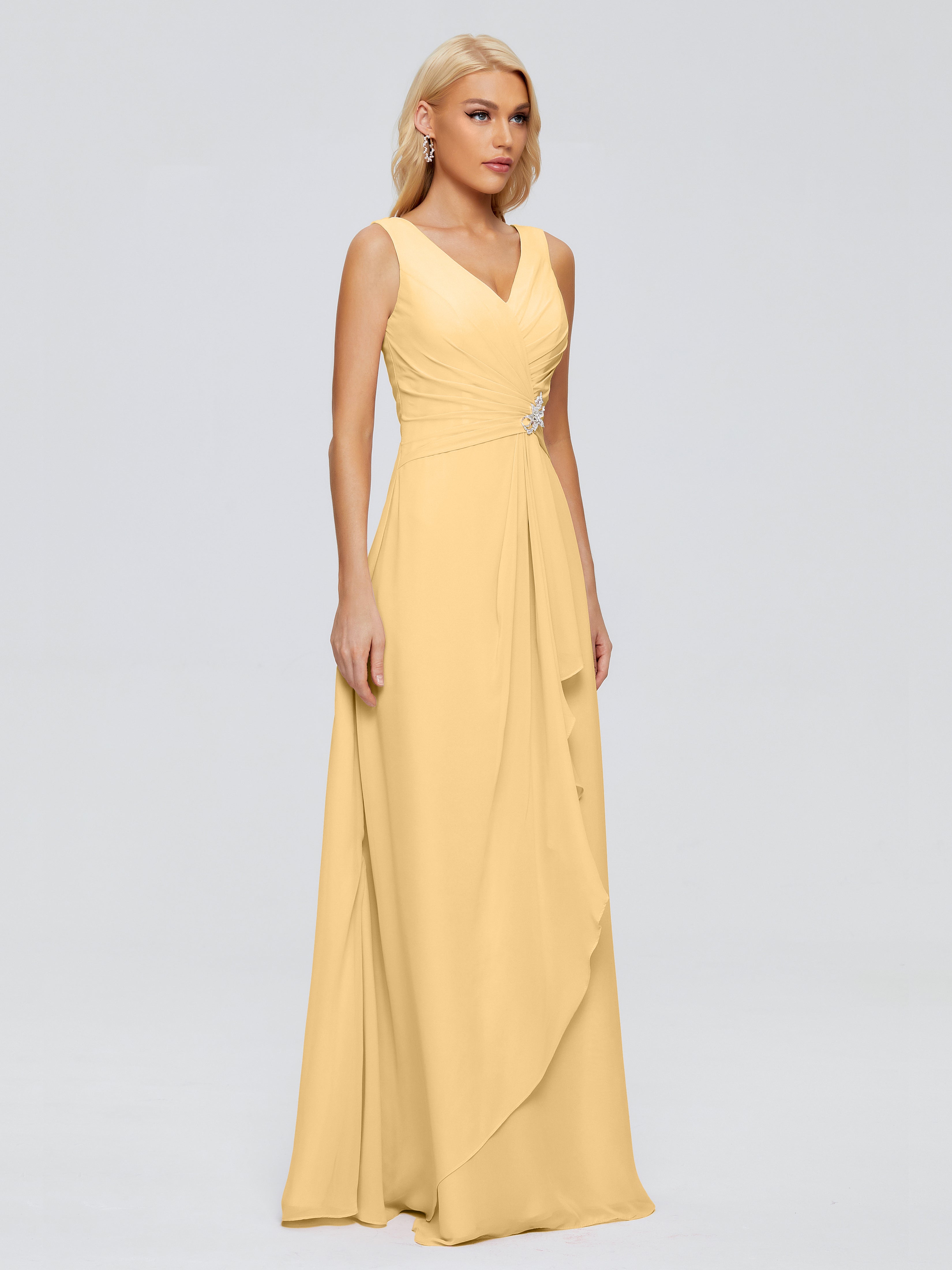 Robe Demoiselle D Honneur Couleur Or Fourreau Col V Sans Manche Mousseline Robes Demoiselle D'Honneur