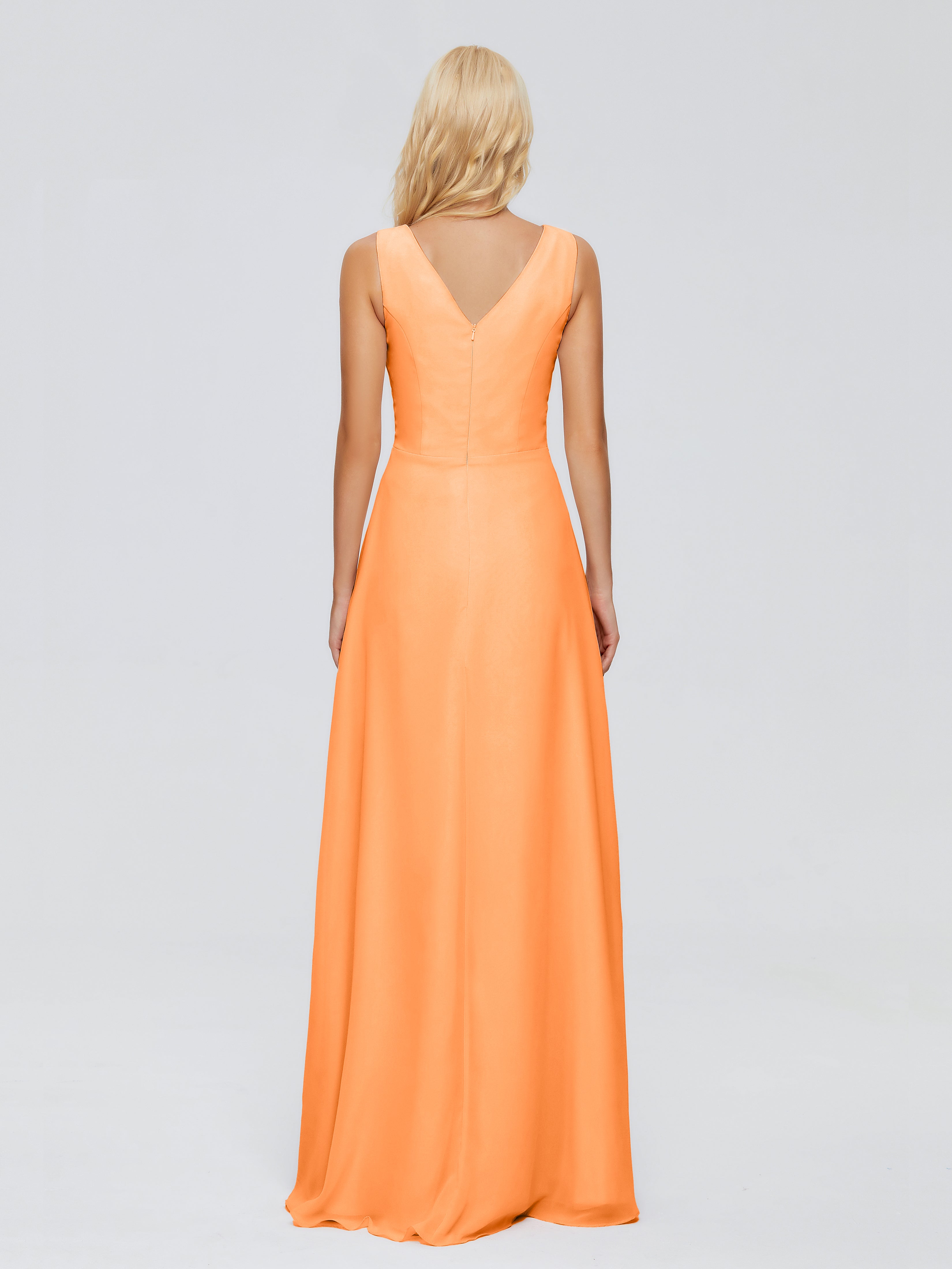 Robe Demoiselle Dhonneur Orange Fourreau Col V Sans Manche Mousseline Robes Demoiselle D'Honneur