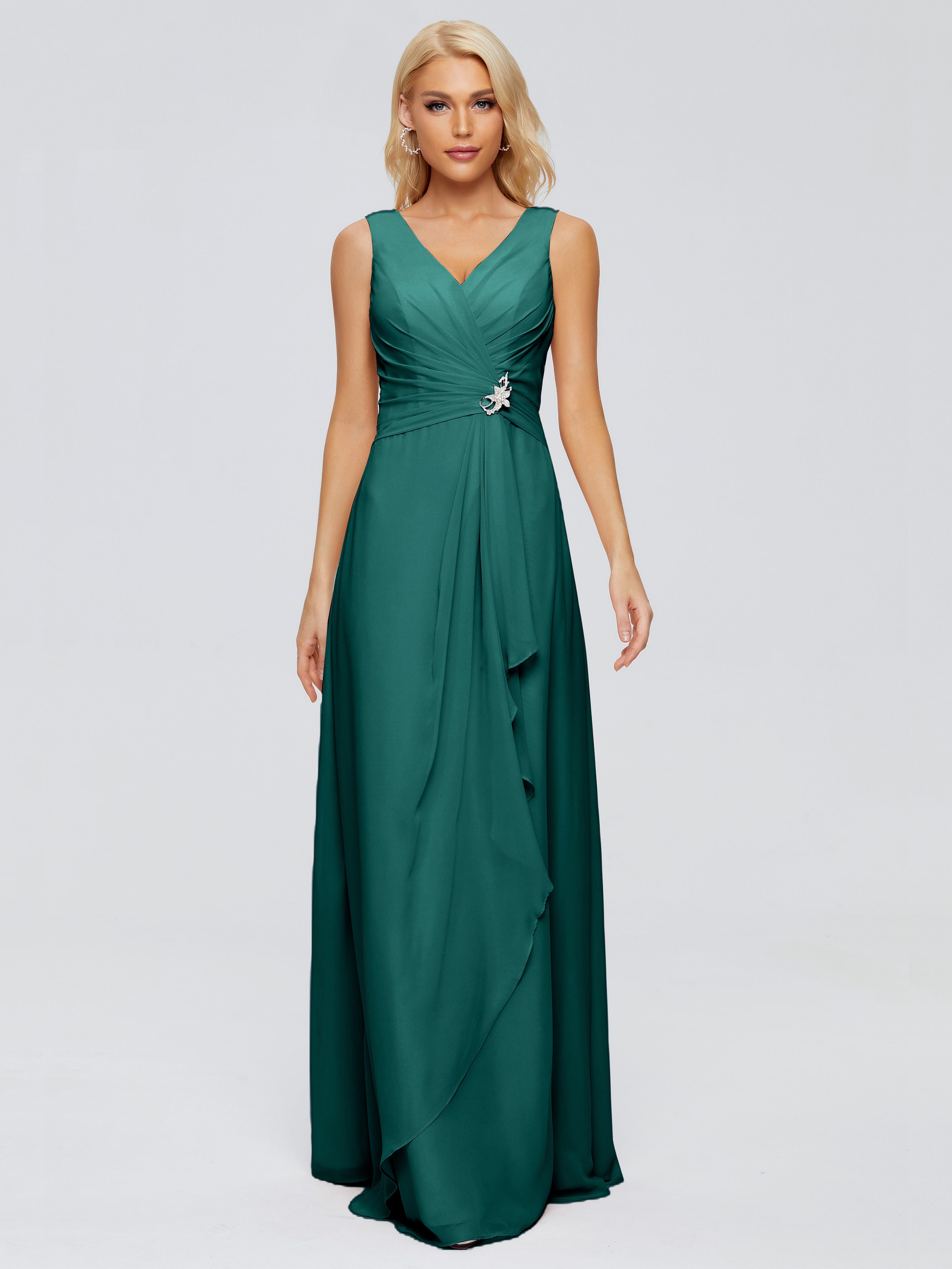 Robes De Demoiselle D'Honneur Paon Fourreau Col V Sans Manche Mousseline Robes Demoiselle D'Honneur