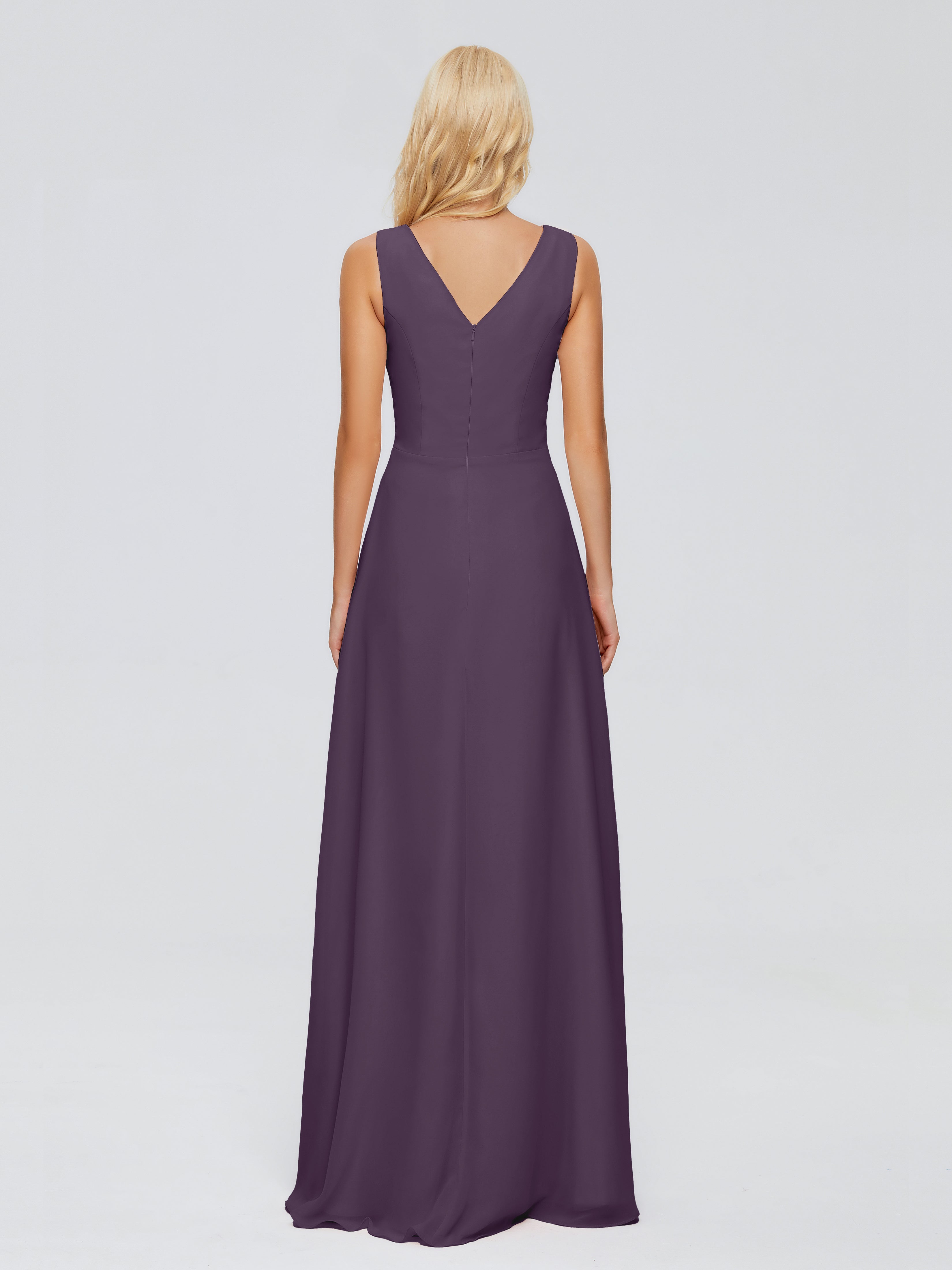 Robe Demoiselle D Honneur Plume Fourreau Col V Sans Manche Mousseline Robes Demoiselle D'Honneur