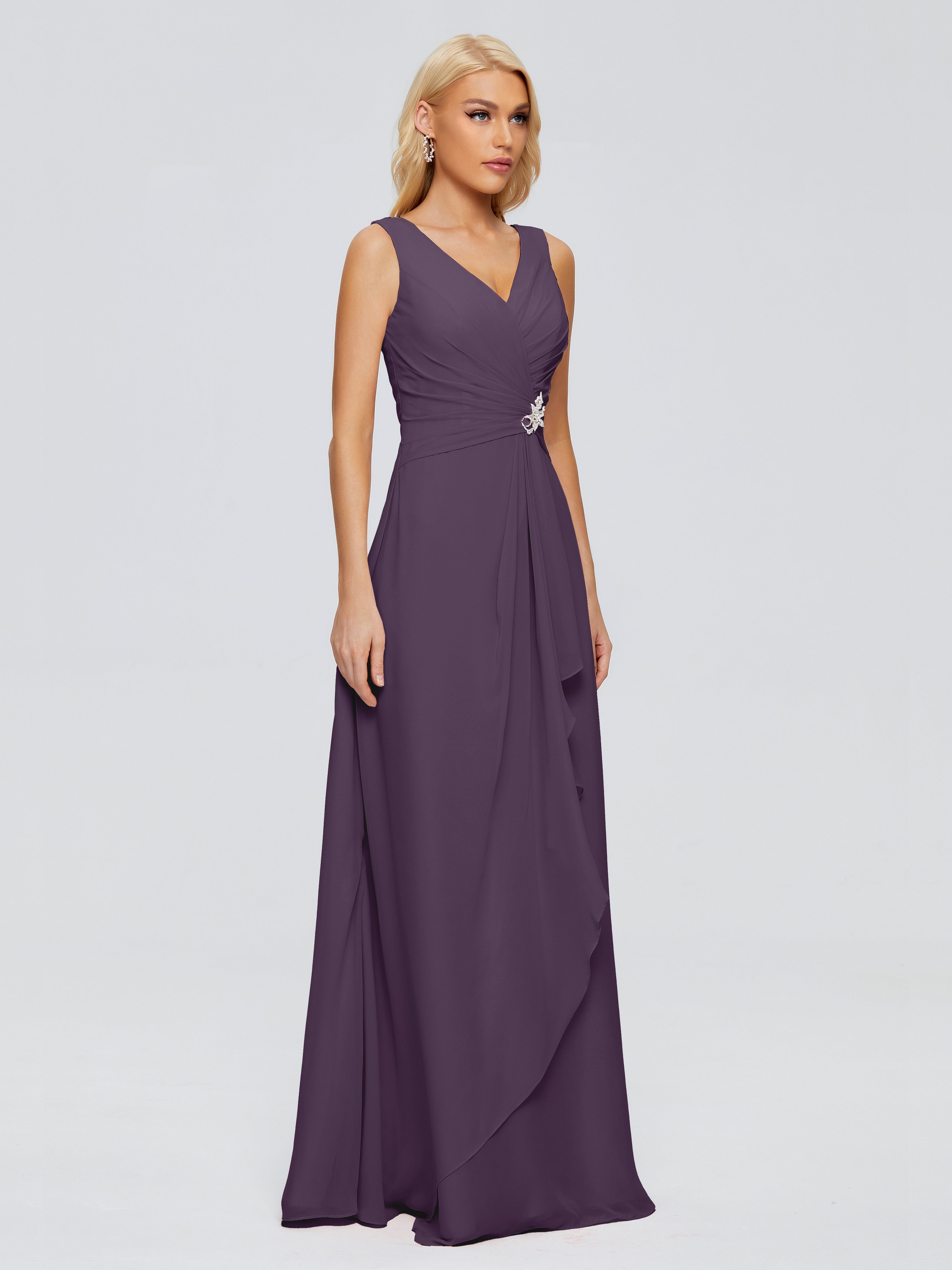 Robe Demoiselle D Honneur Plume Fourreau Col V Sans Manche Mousseline Robes Demoiselle D'Honneur