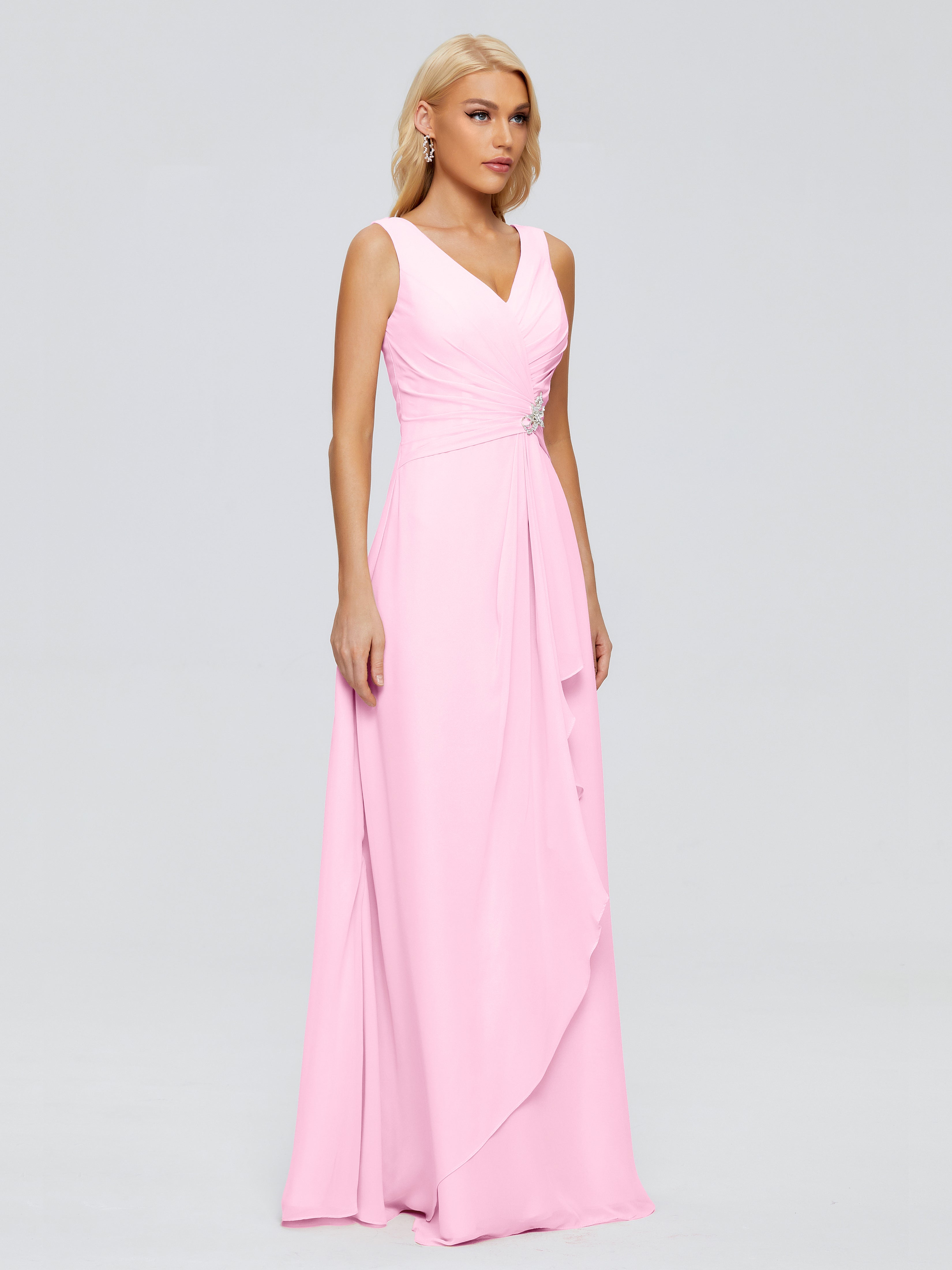 Robe Demoiselle D Honneur Rose Bonbon Fourreau Col V Sans Manche Mousseline Robes Demoiselle D'Honneur