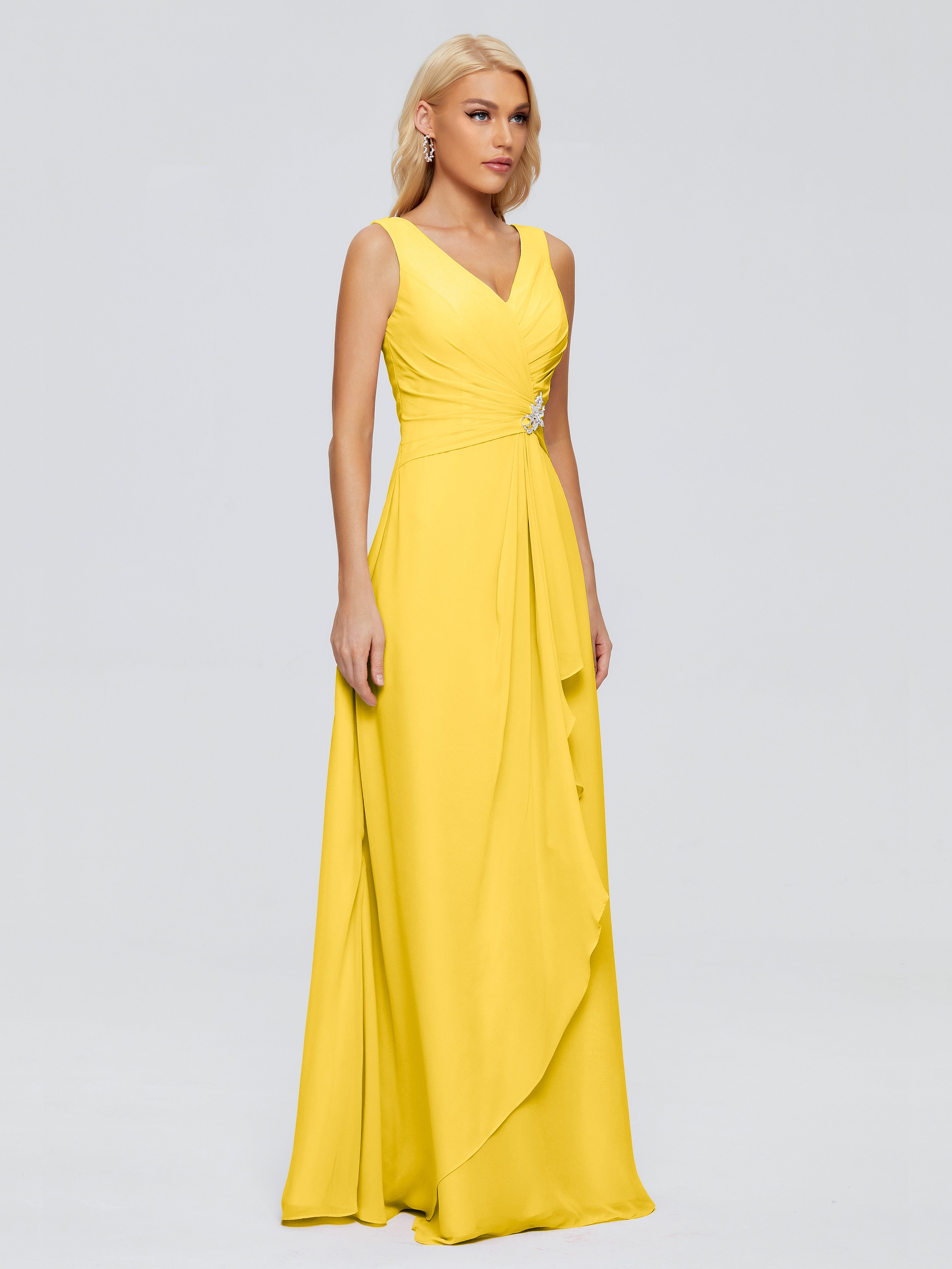Robe De Demoiselle D'Honneur Souci Fourreau Col V Sans Manche Mousseline Robes Demoiselle D'Honneur