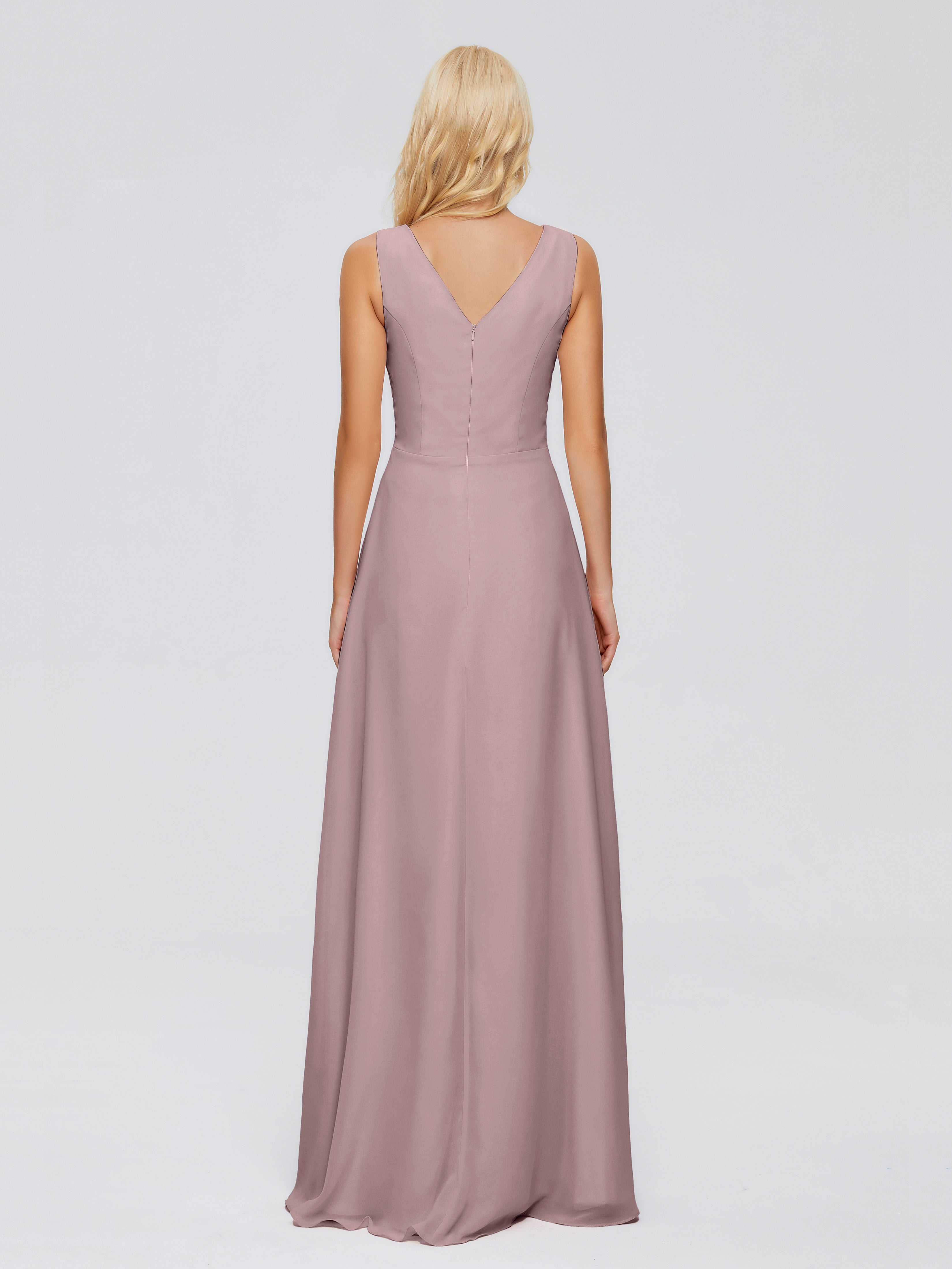 Robes De Demoiselle D'Honneur Mauve Foncé Fourreau Col V Sans Manche Mousseline Robes Demoiselle D'Honneur