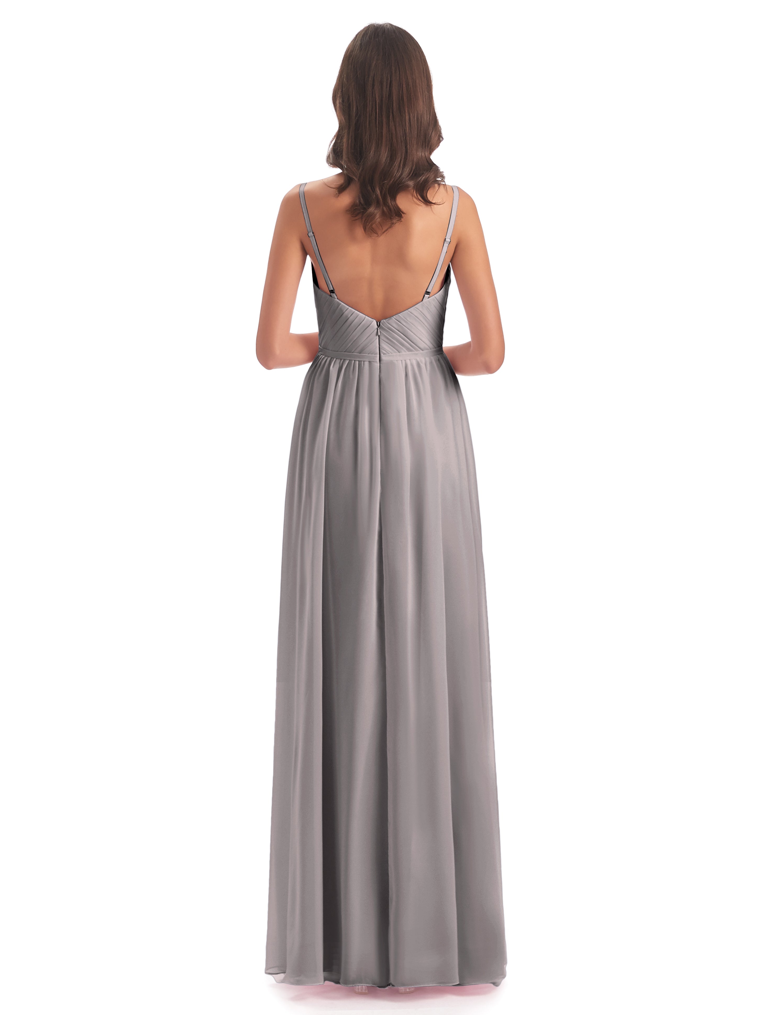 Robe Argentée Demoiselle D Honneur Bretelles Spaghetti Fendue Devant Robes Demoiselle D'Honneur