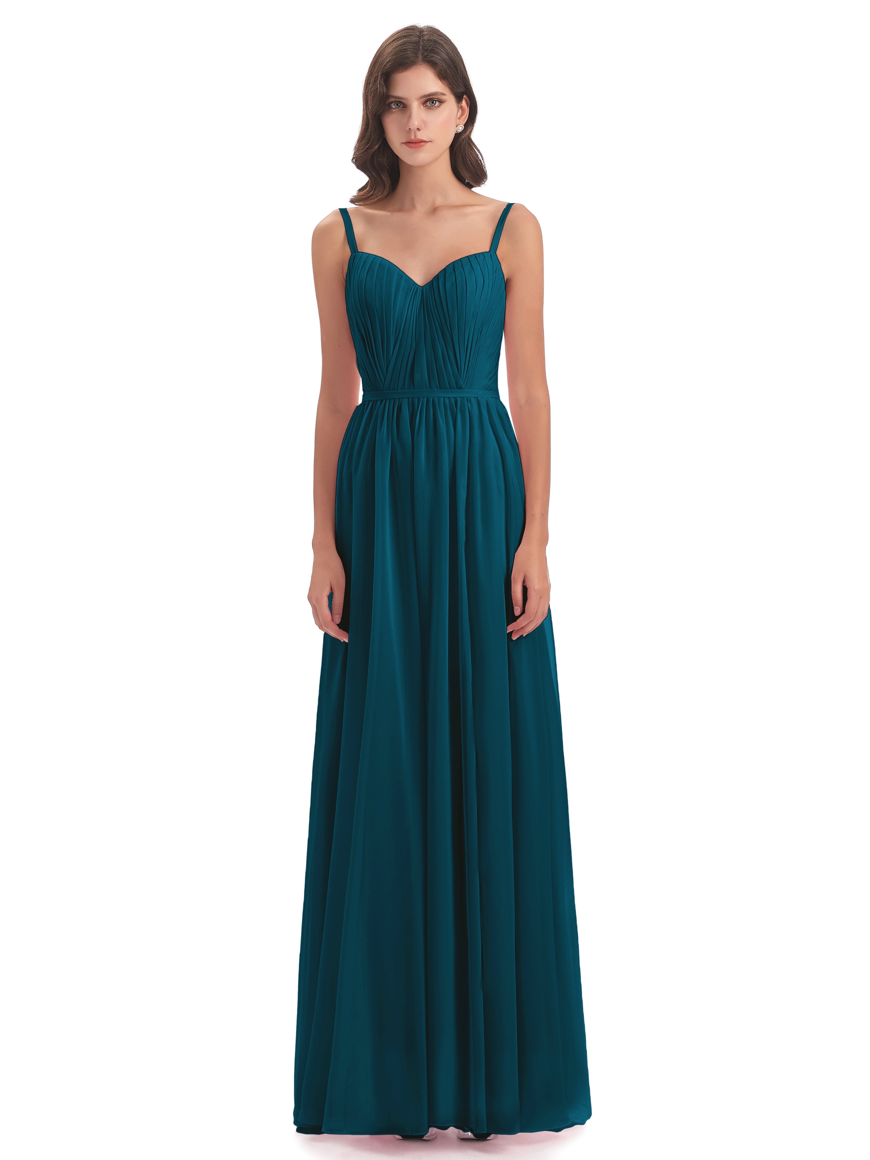 Robes De Demoiselle D'Honneur Bleu Encre Bretelles Spaghetti Fendue Devant Robes Demoiselle D'Honneur